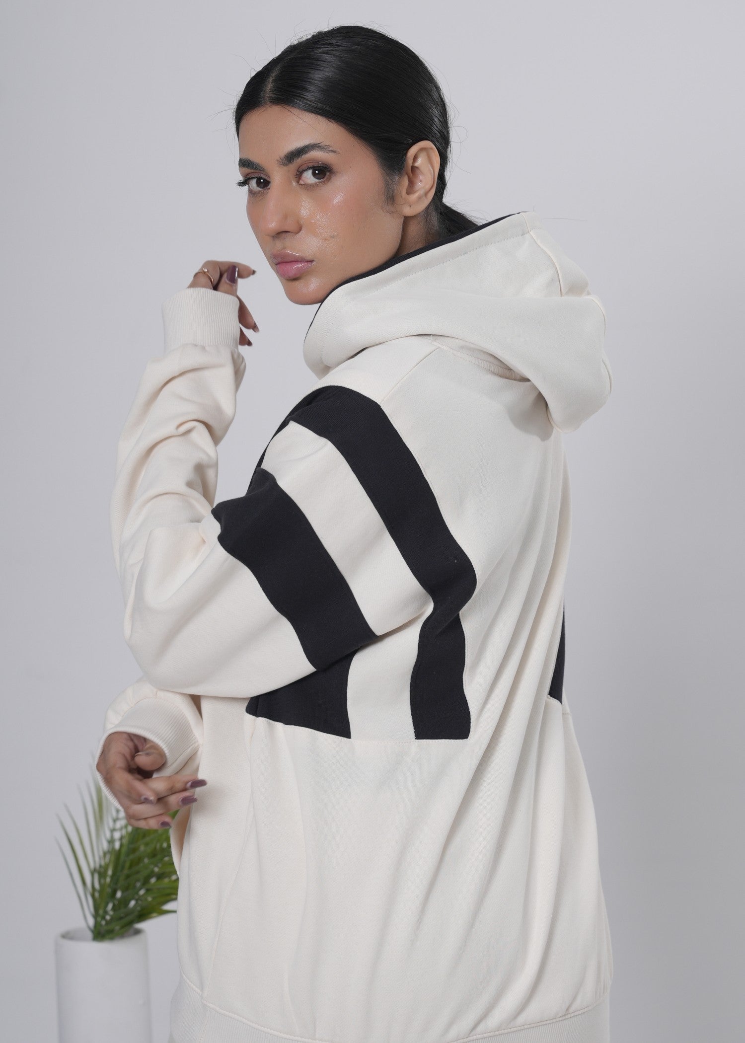 cotton Hoodie in Black, off-white