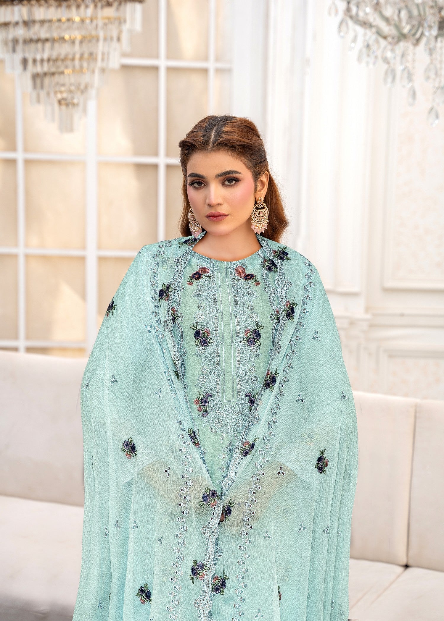 chiffon Unstitched in Frost blue