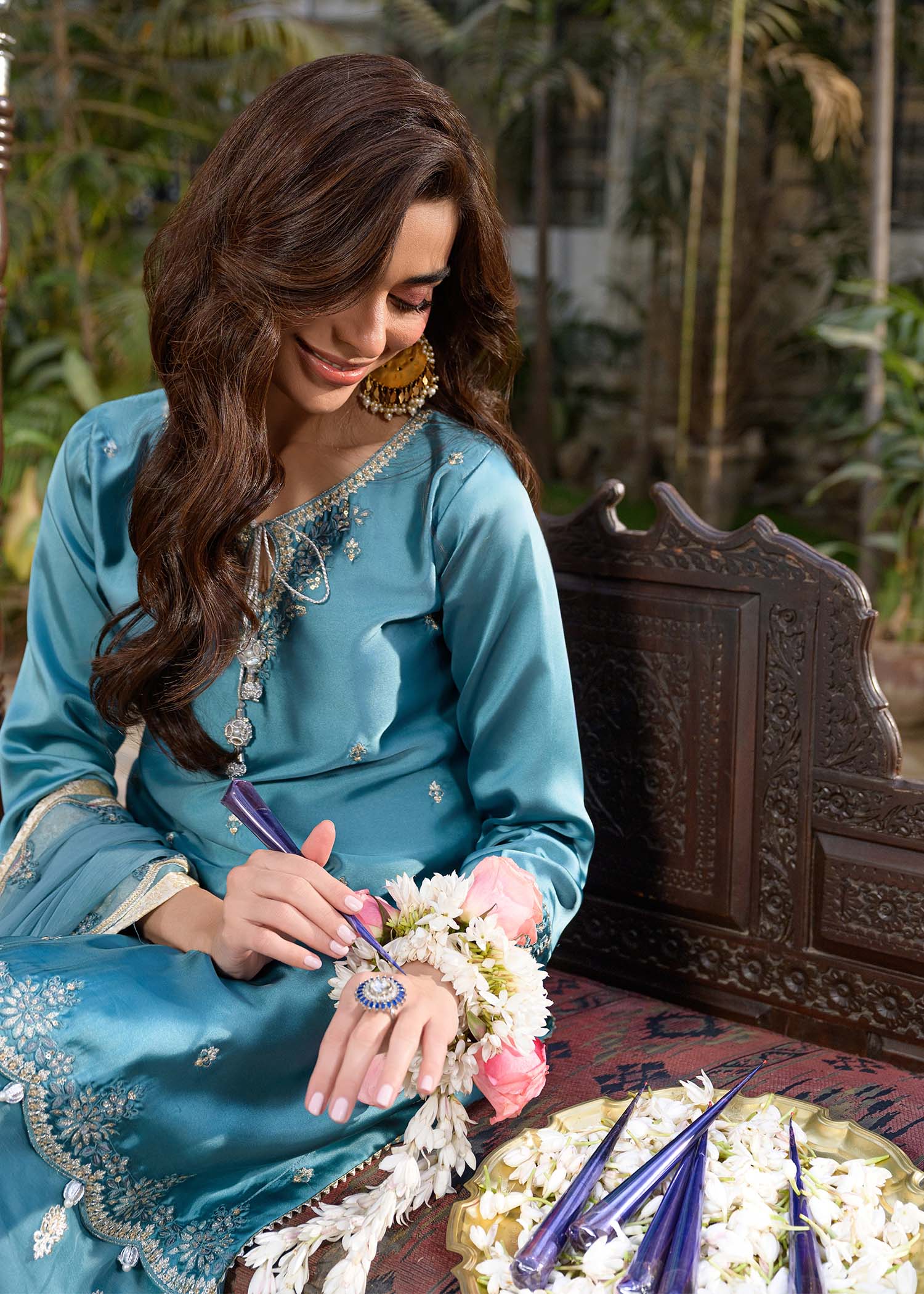 silk Kurta Set in Powder blue