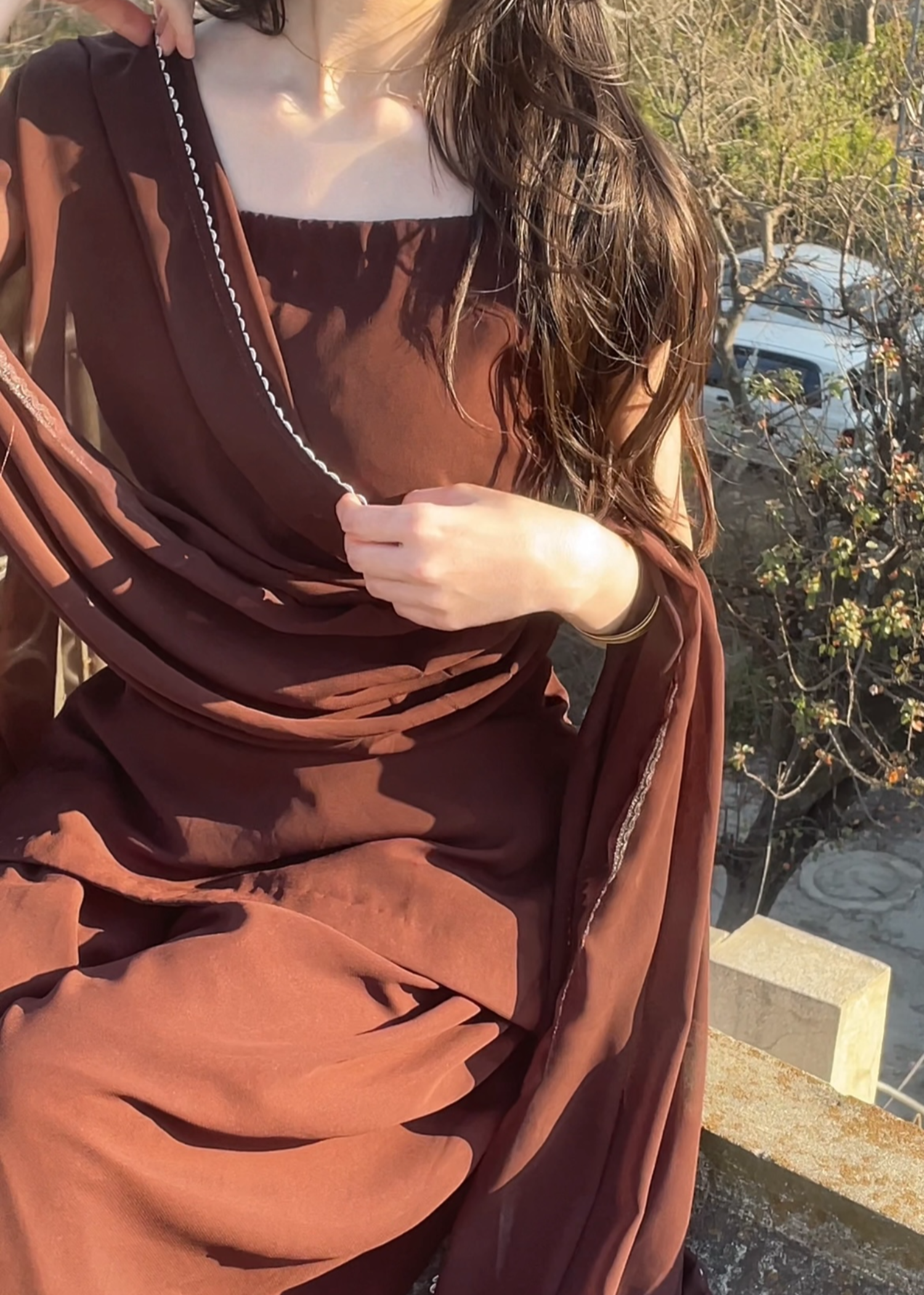 georgette Kurta Set in Hazelwood brown