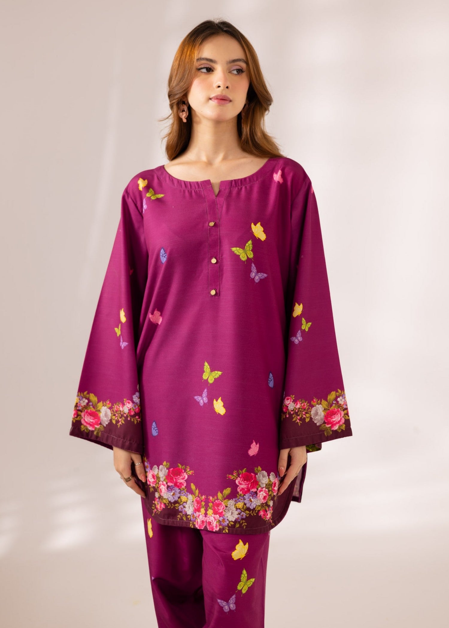 slub khaddar Co Ord Sets in Violet red