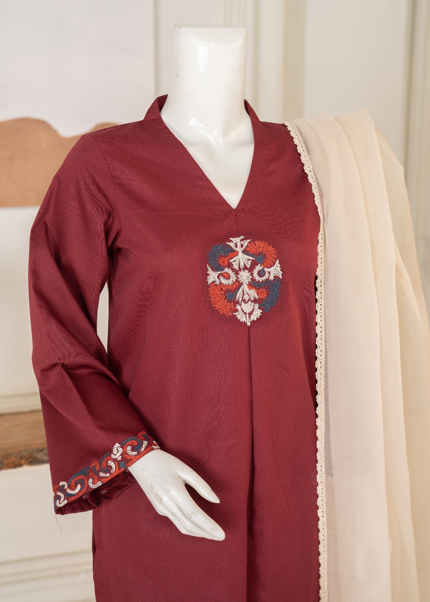 twill cambric Kurta Set in Maroon