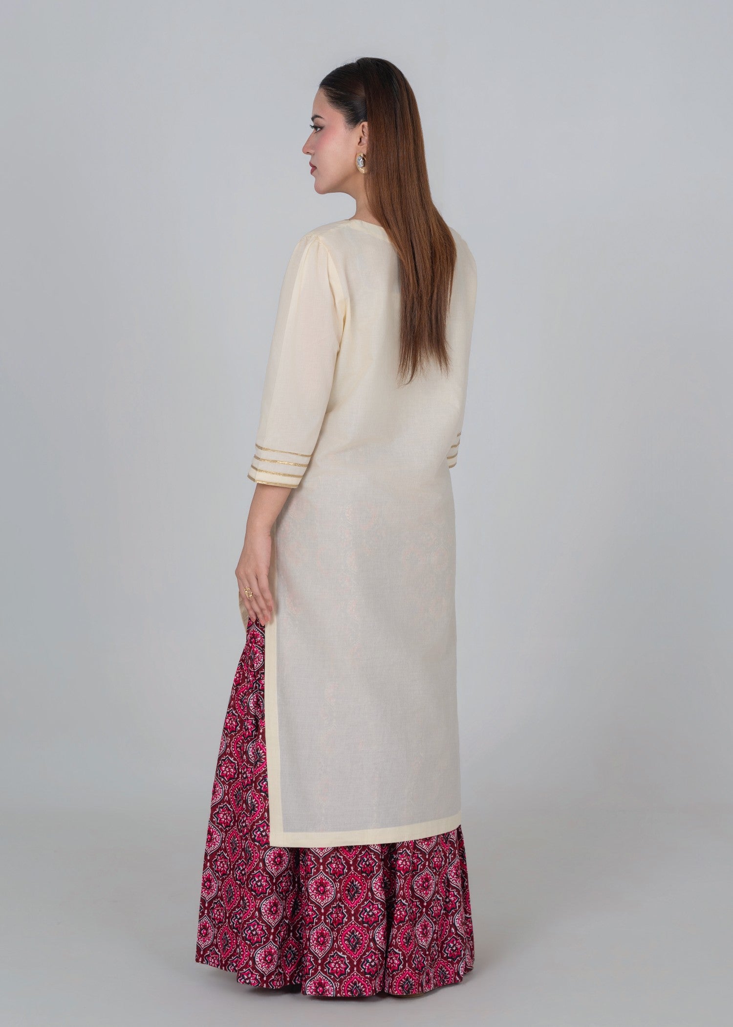 lawn cotton Gharara in Off-white