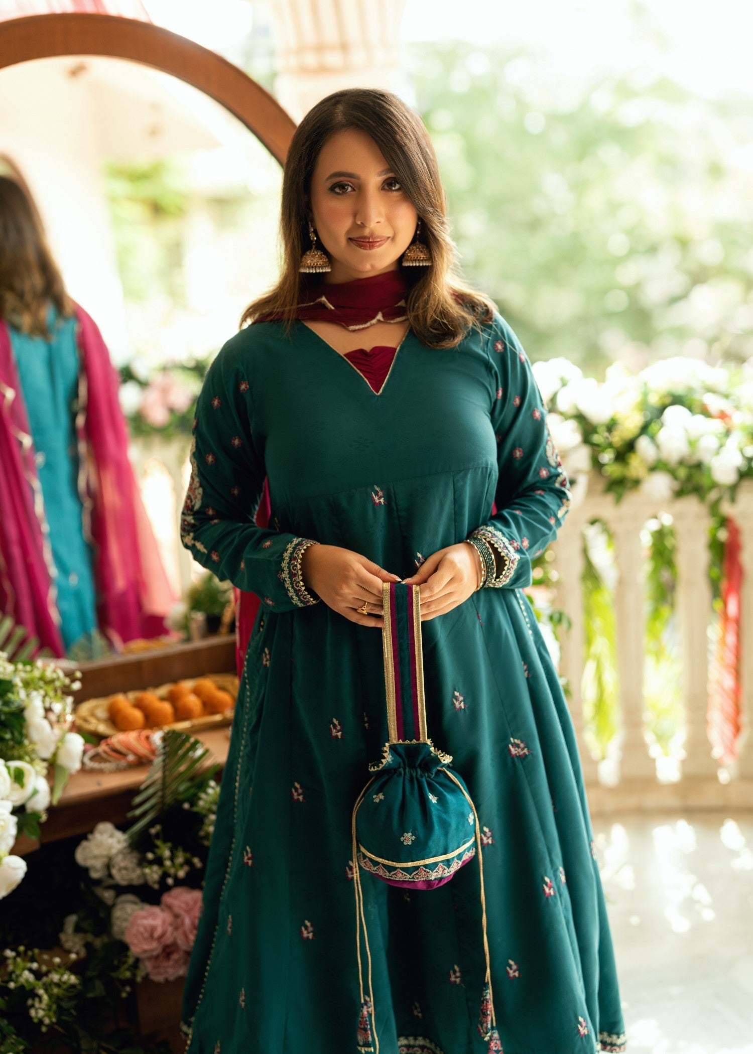 cotton dobby Kurta Set in Teal