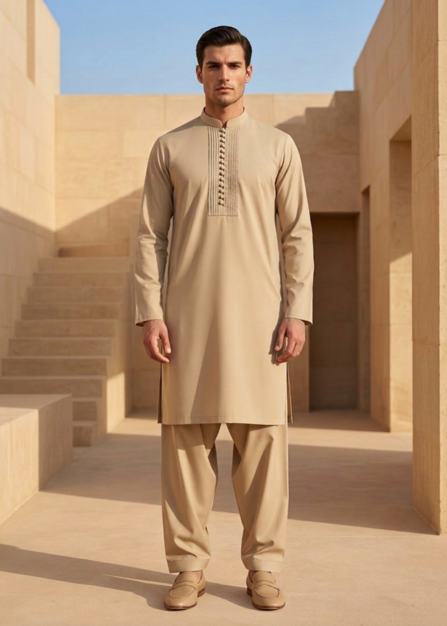 wash & wear Shalwar Kameez in Vanilla