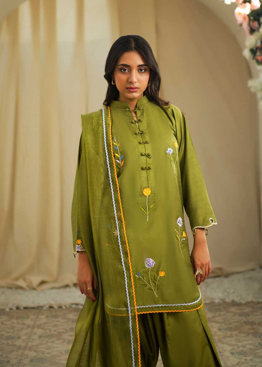 kattan silk Kurta Set in Olive green