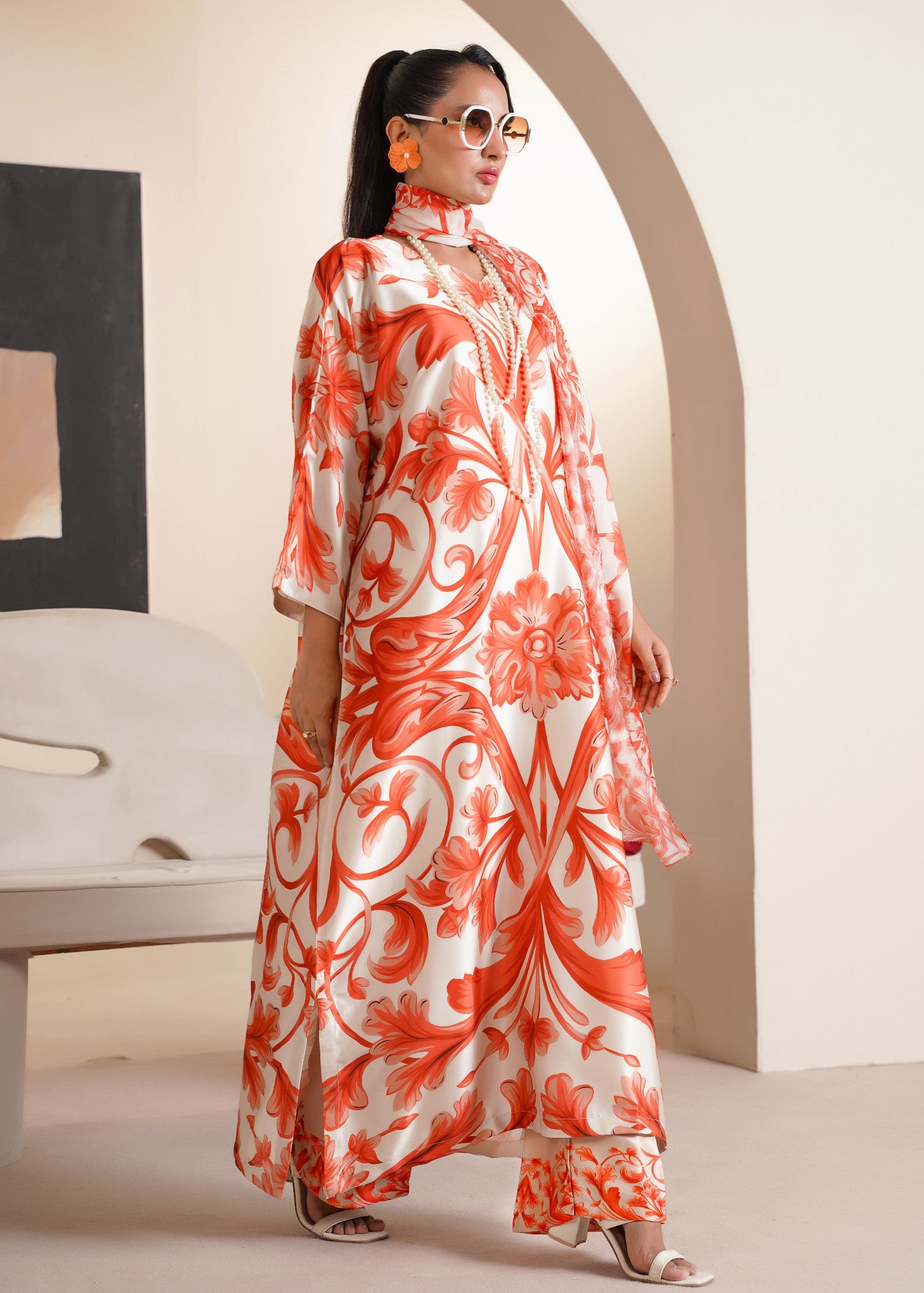silk Kaftan in Orange