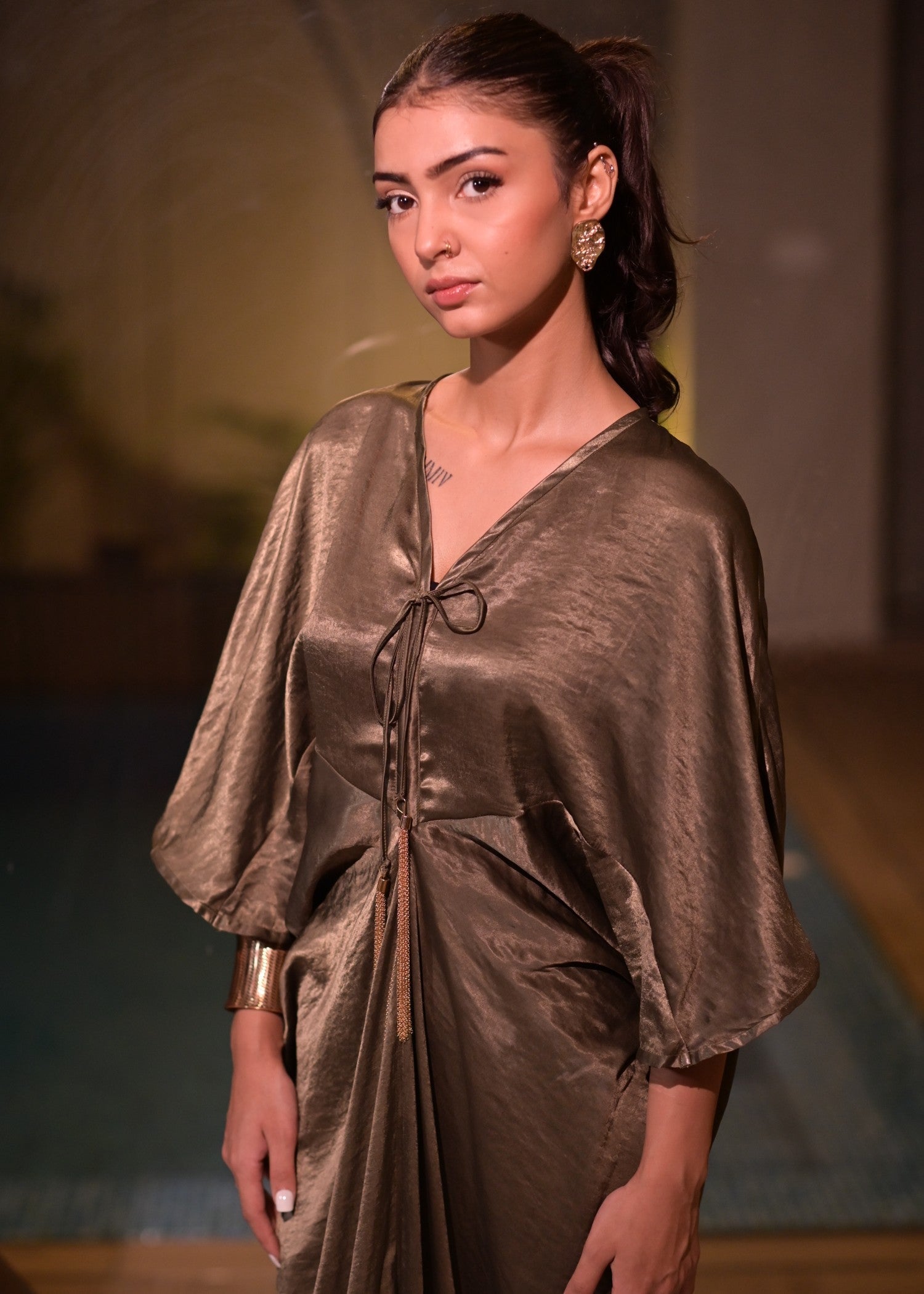 satin silk Kaftan in Brown