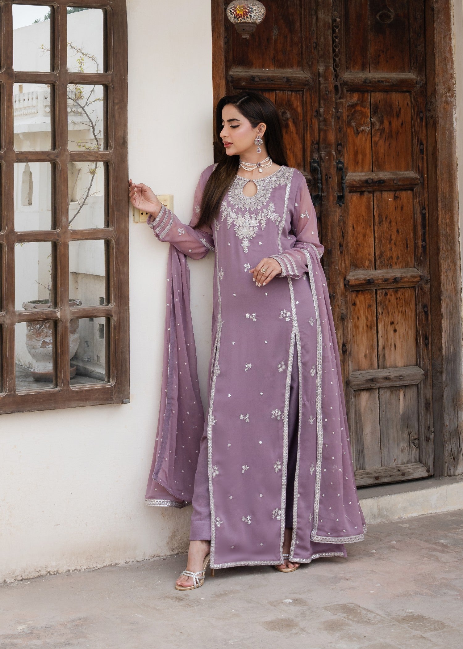 chiffon Pishwas in Heathered lilac