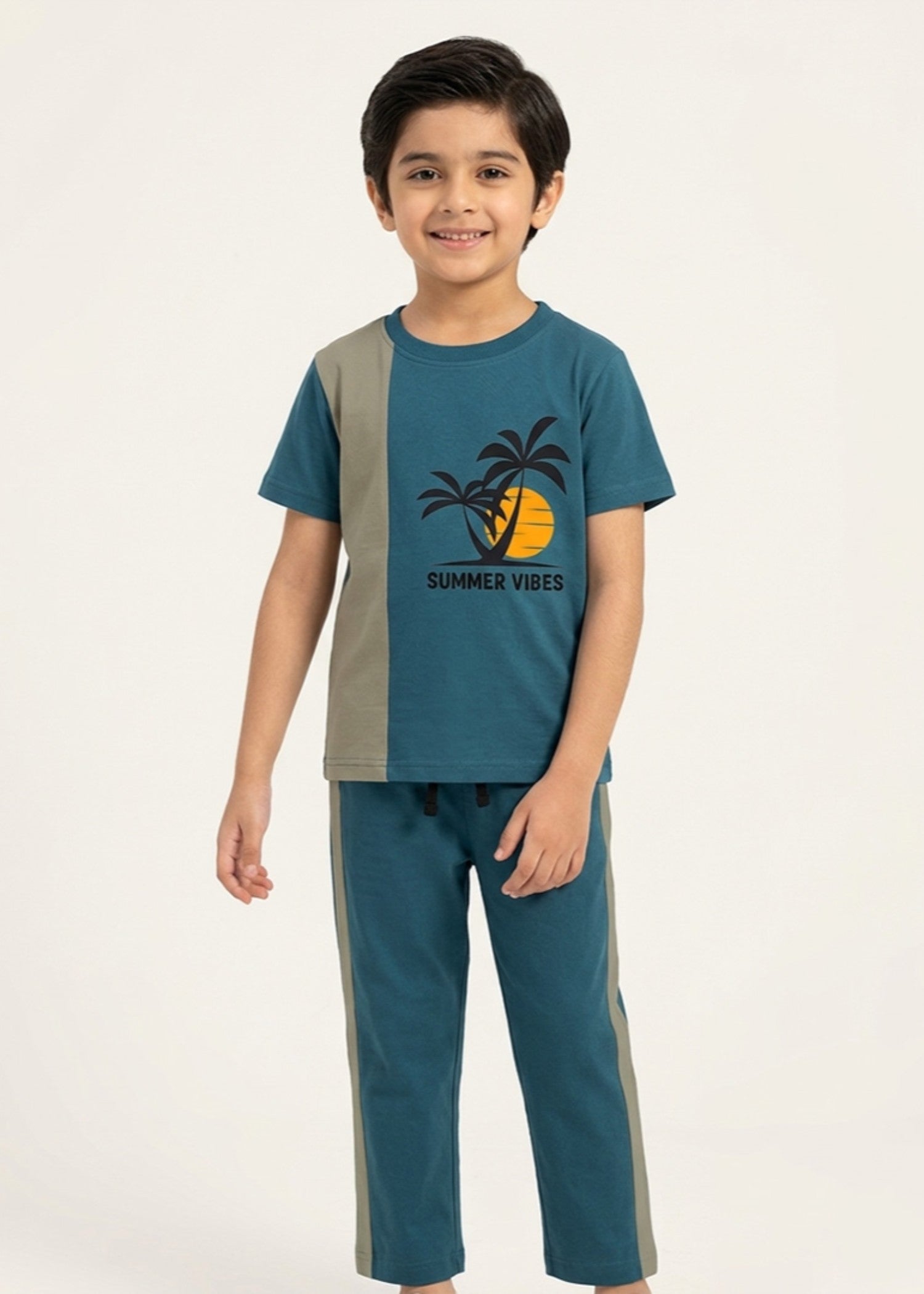 cotton Tracksuit in Teal, beige