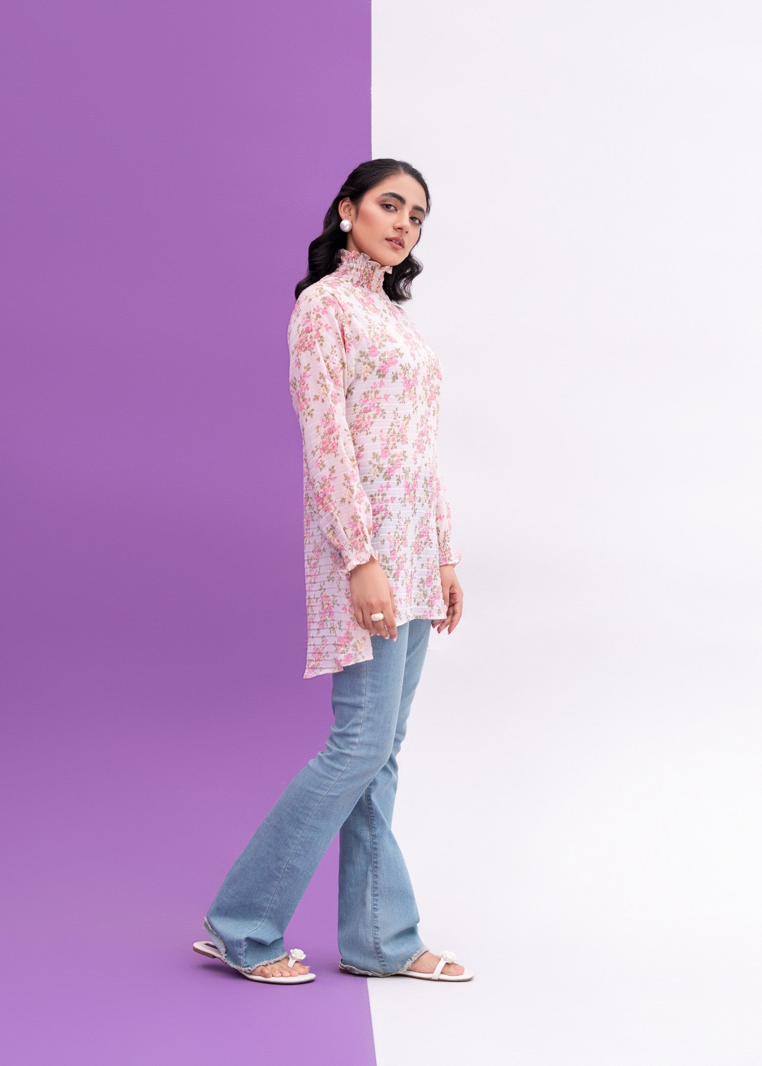 bemberg georgette chiffon Top in Pastel pink