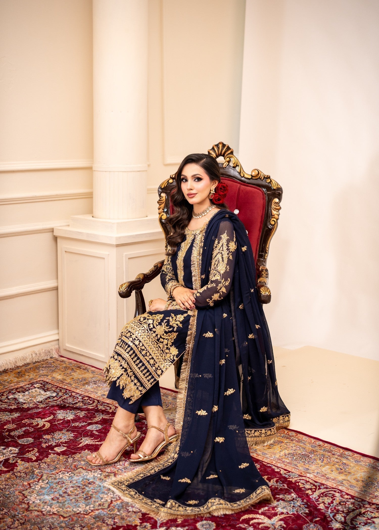 bemberg crinkle chiffon Kurta Set in Moonlight blue