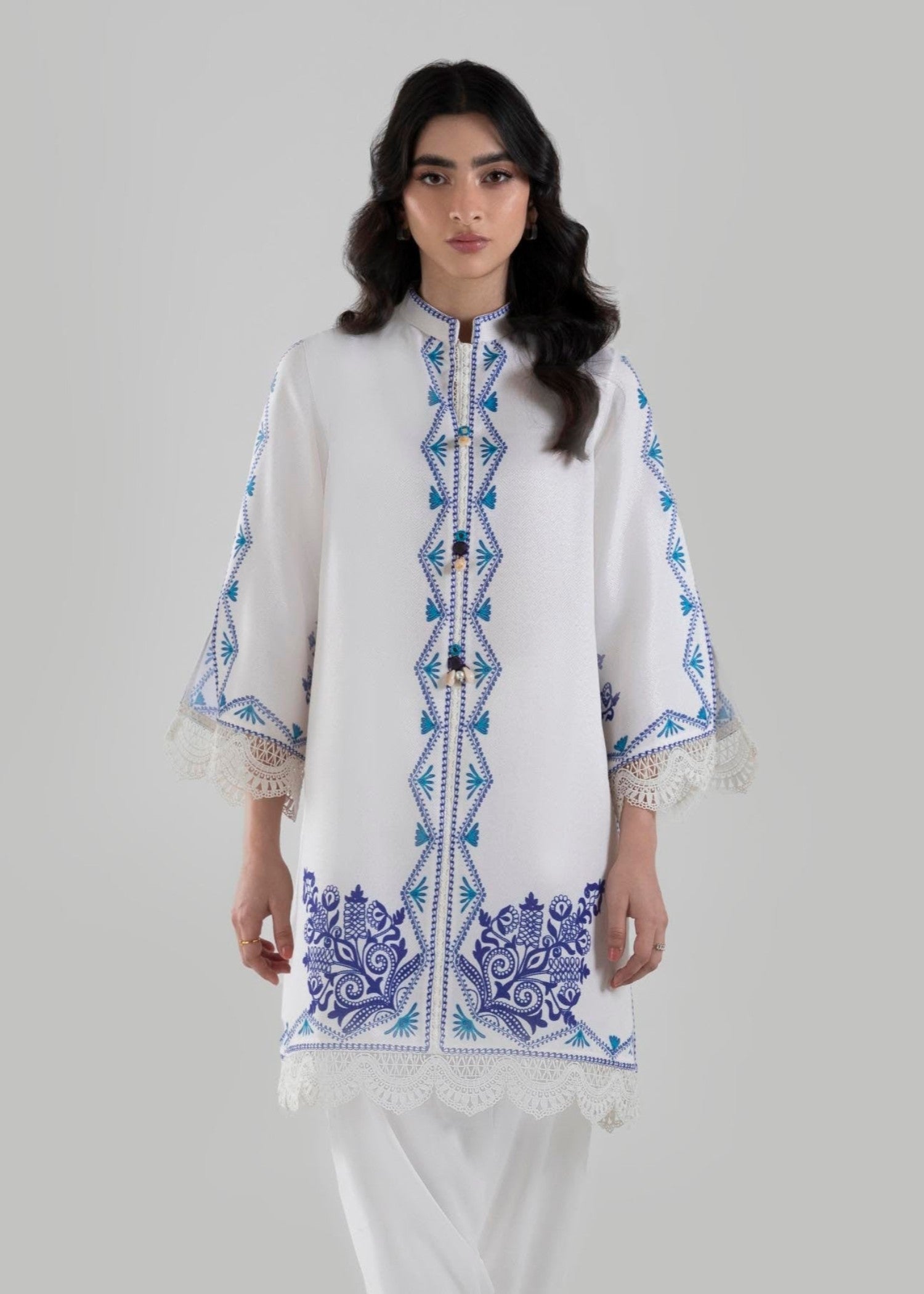 herringbone Kurti in White
