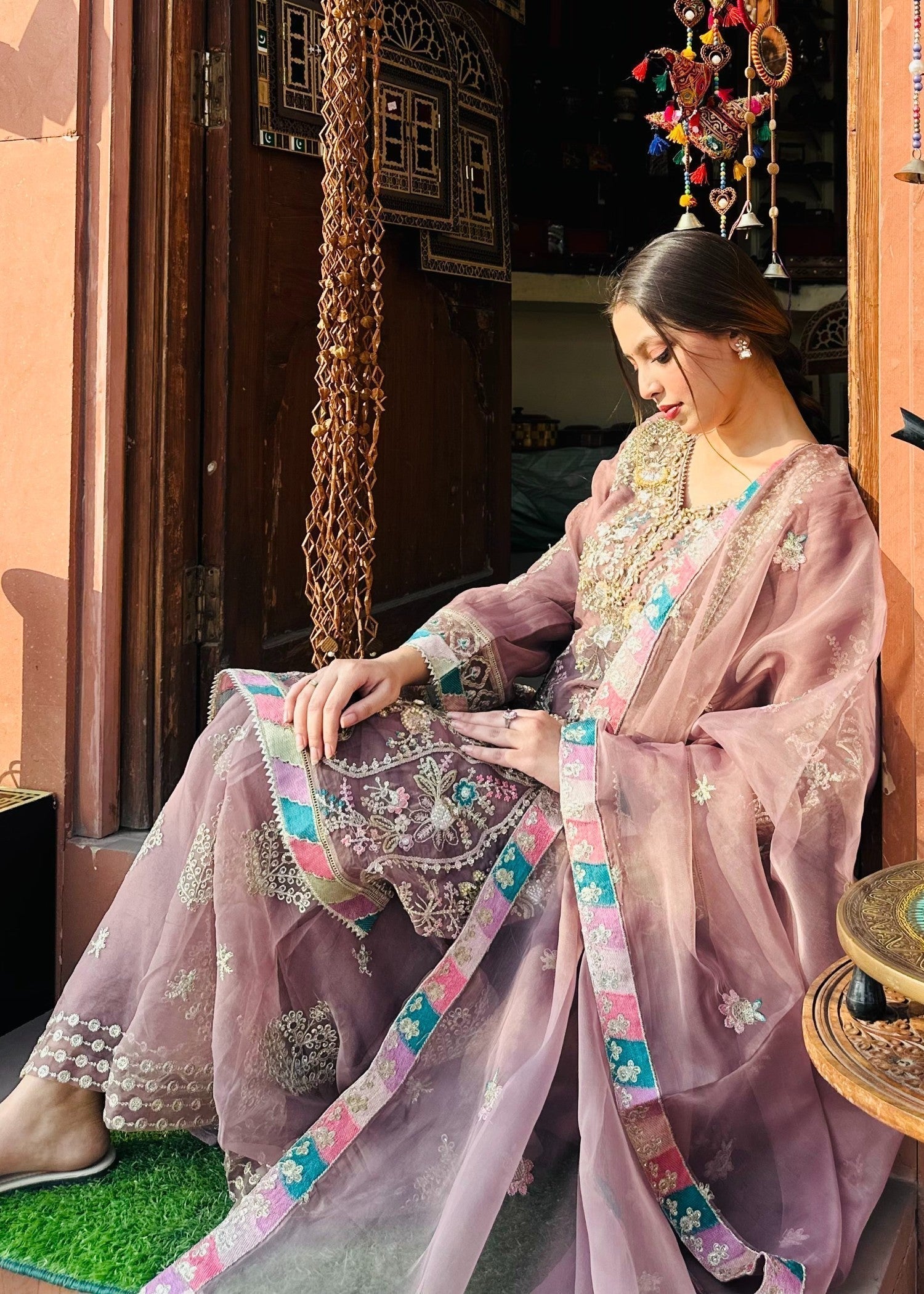 organza Sharara in Tea rose pink