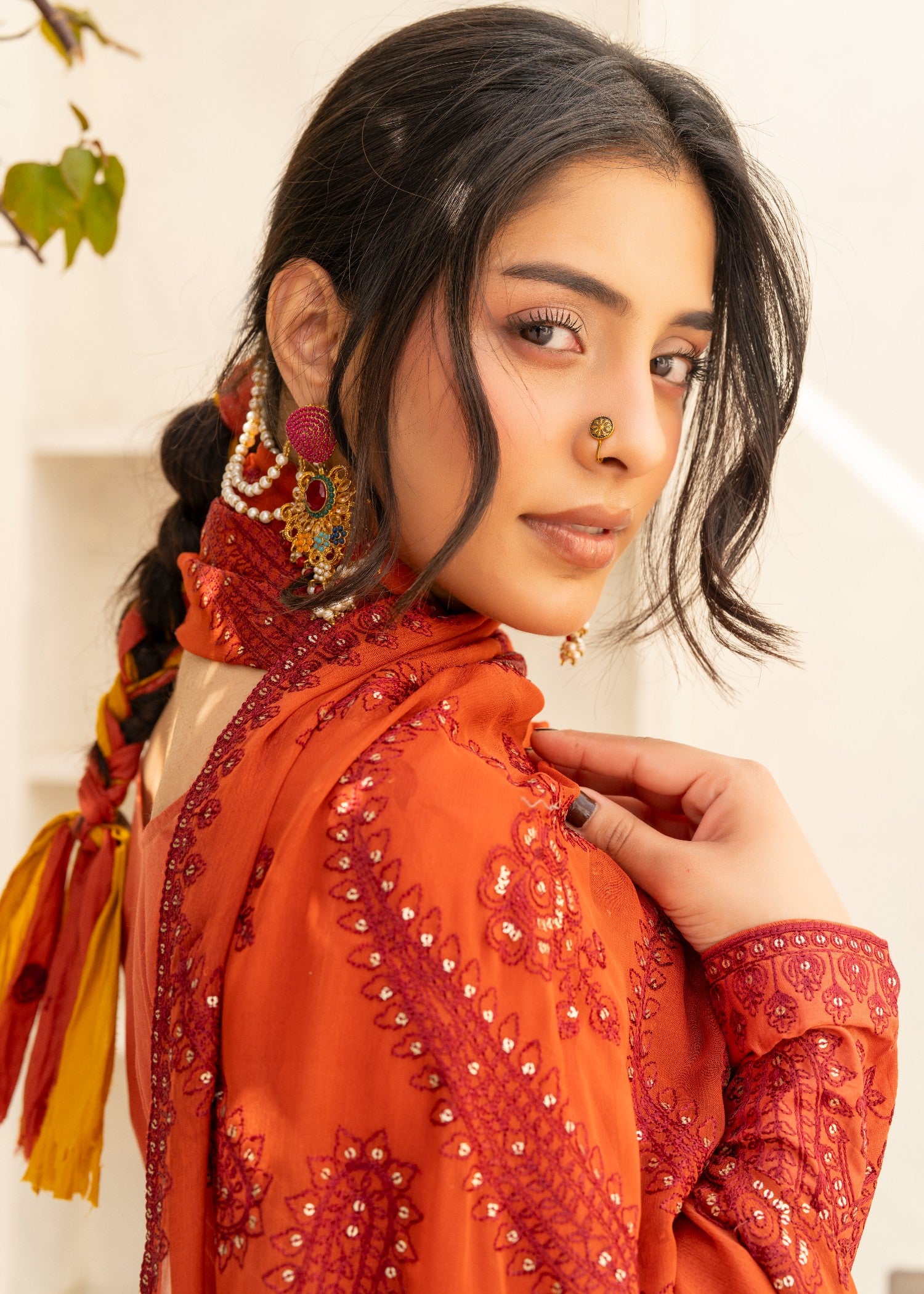 lawn cotton Kurta Set in Chili orange