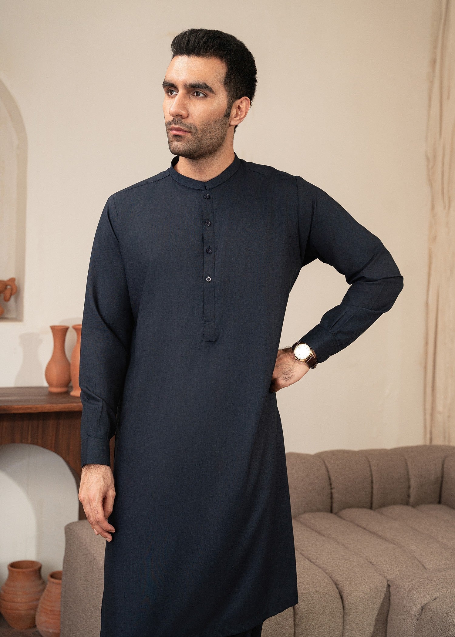 wash & wear Shalwar Kameez in Navy blue by Buraq