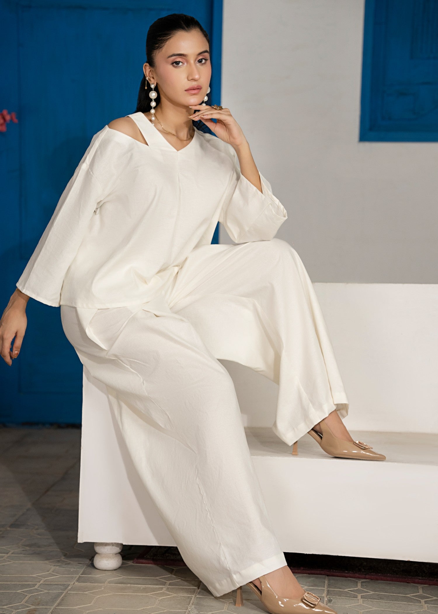 cotton linen Co Ord Sets in Off-white