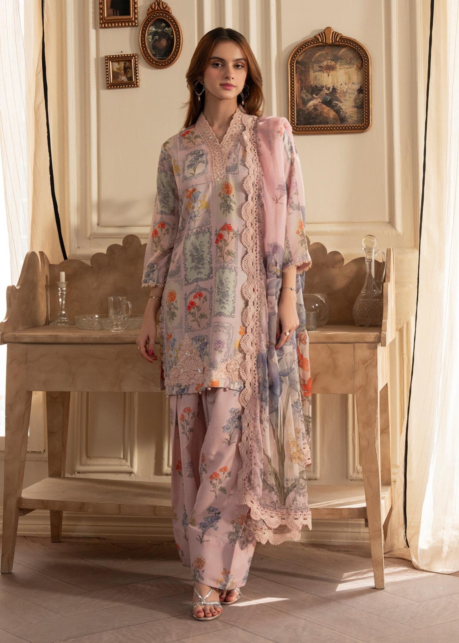 silk finish lawn Kurta Set in Baby pink, powder blue, mint green