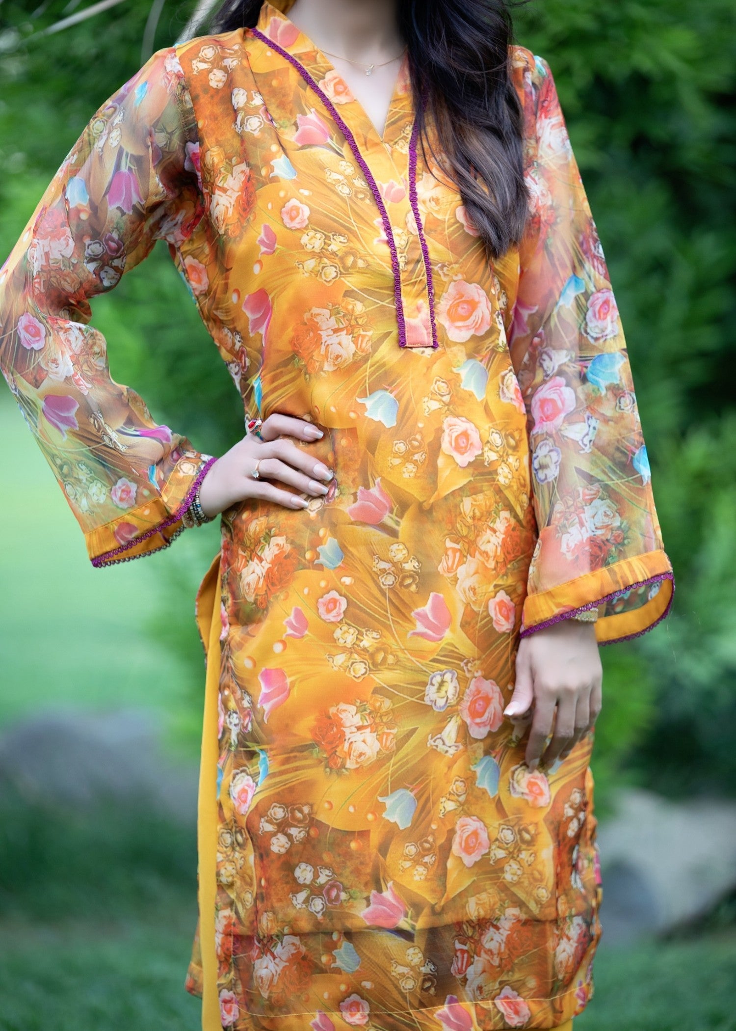 organza Kurta Set in Saffron