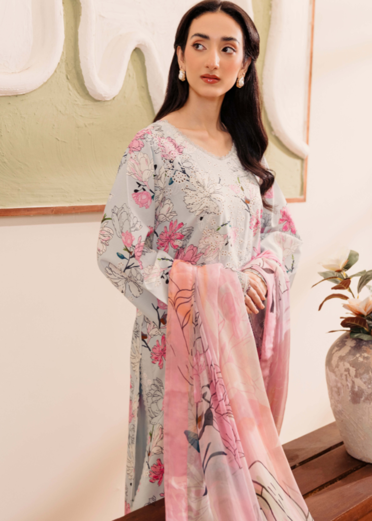 satin viscose Unstitched in Multi