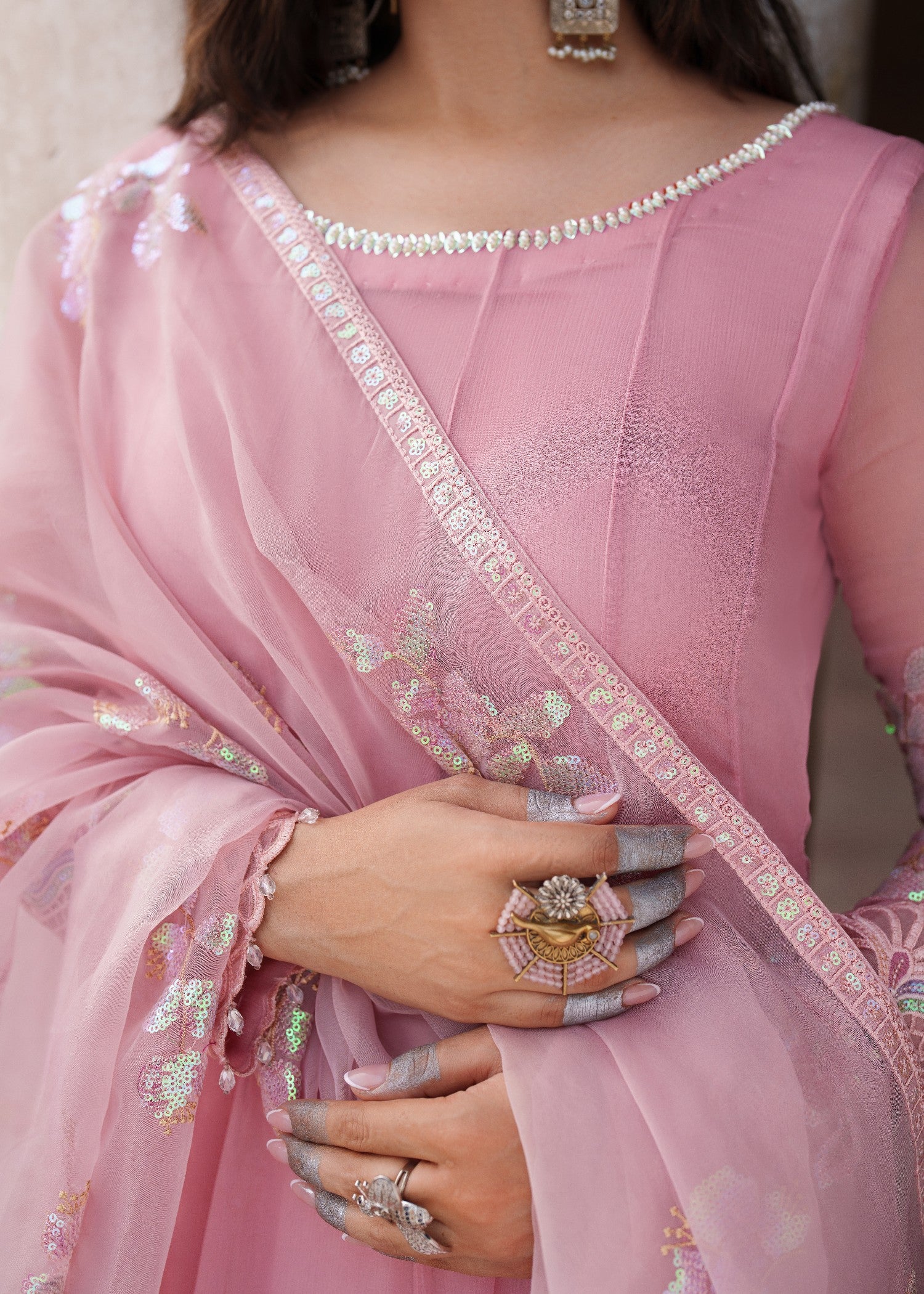crinkle chiffon Maxi in Tea rose pink