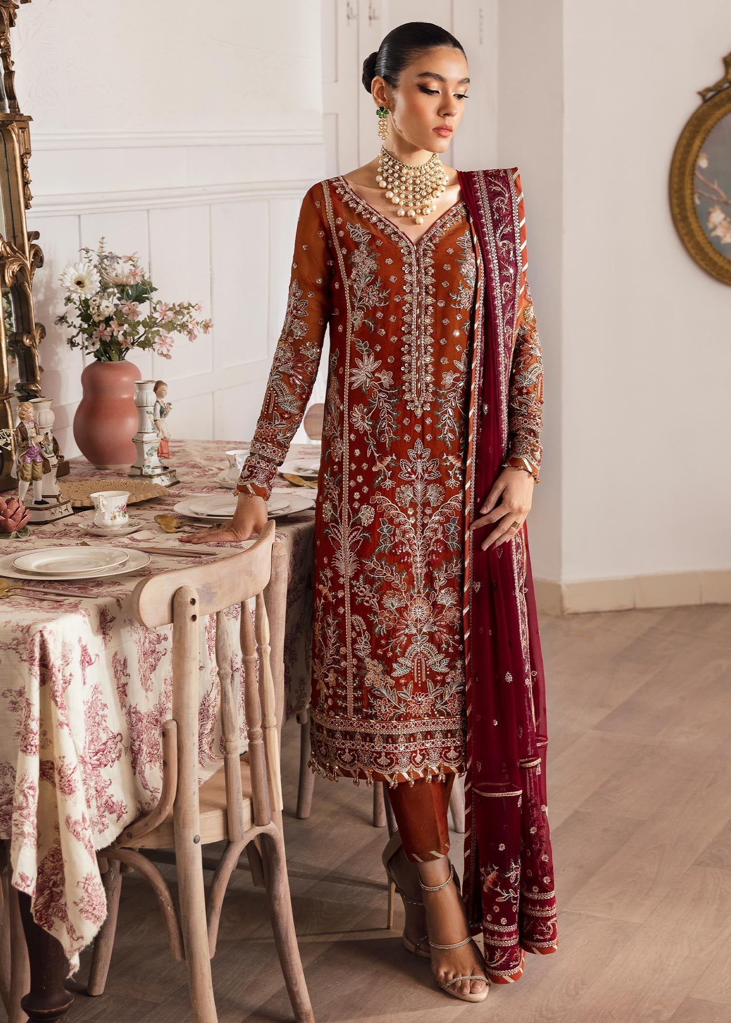 chiffon Unstitched in Rust orange