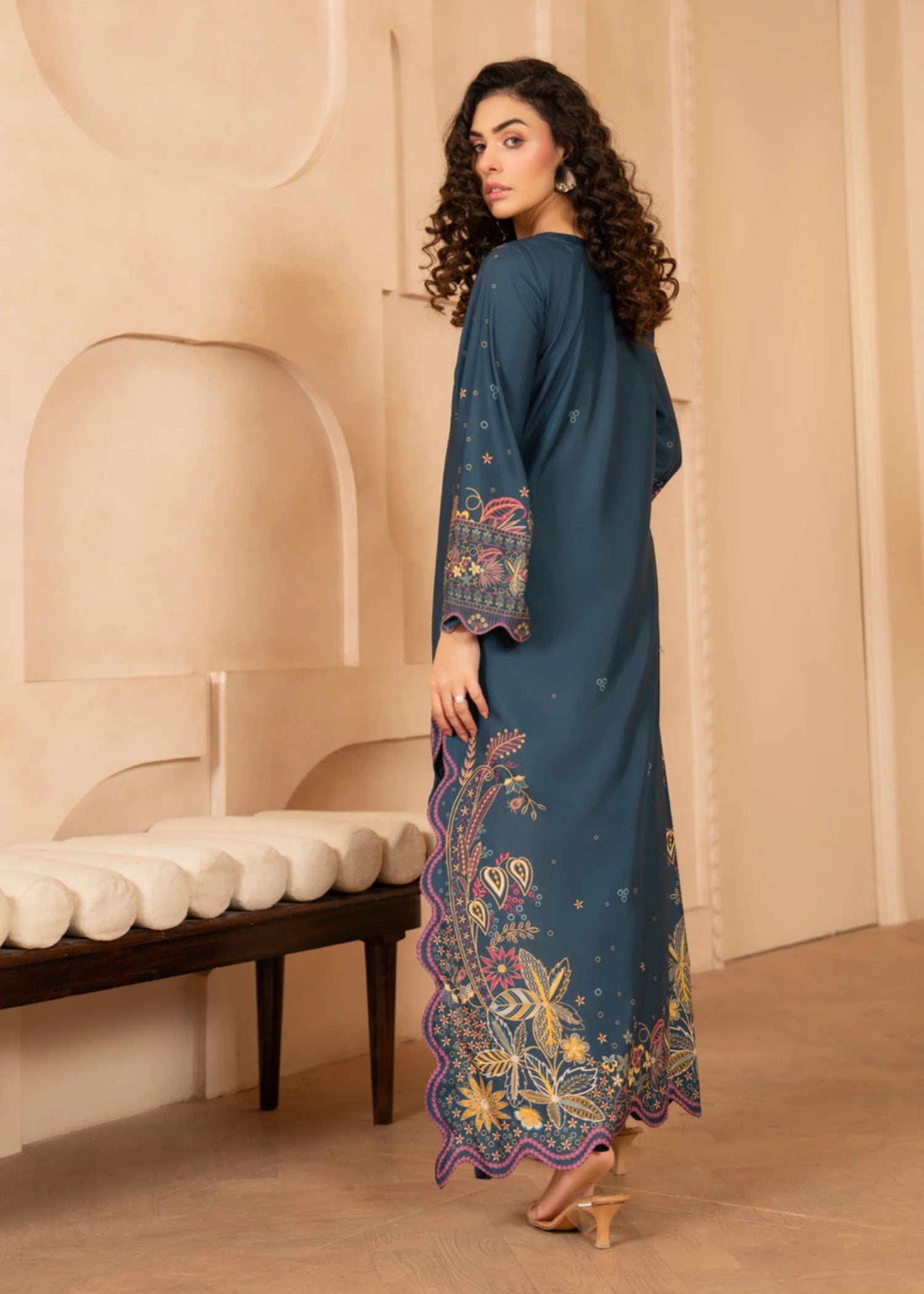 poly lawn Kaftan in Teal