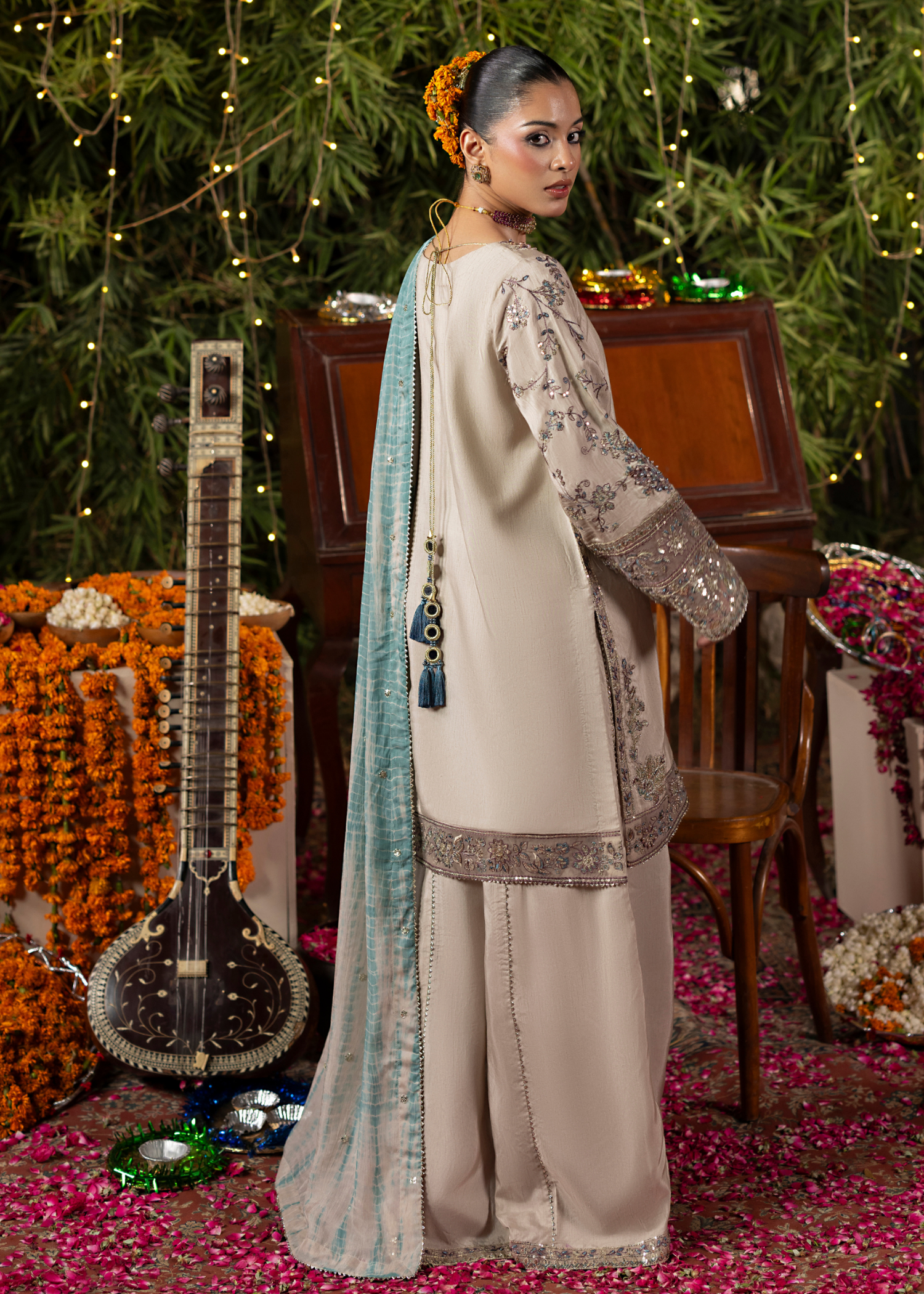 raw silk Kurta Set in Grey