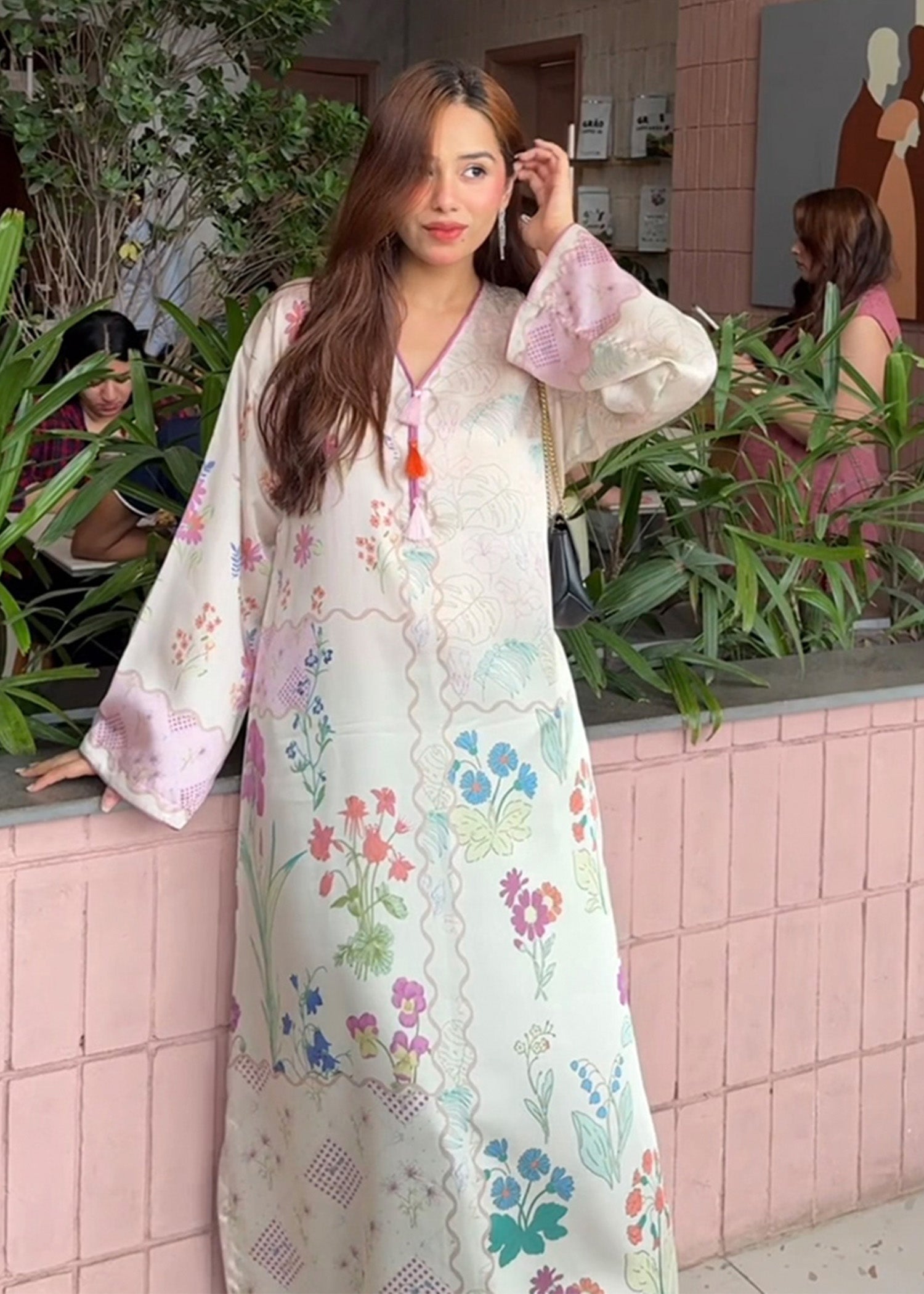 satin silk Kaftan in Multi