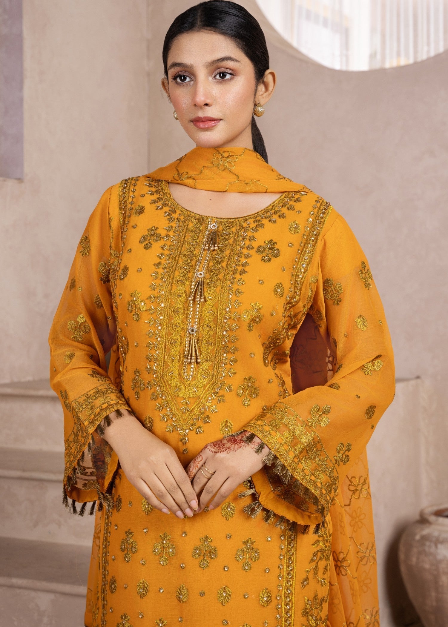 chiffon Kurta Set in Mustard