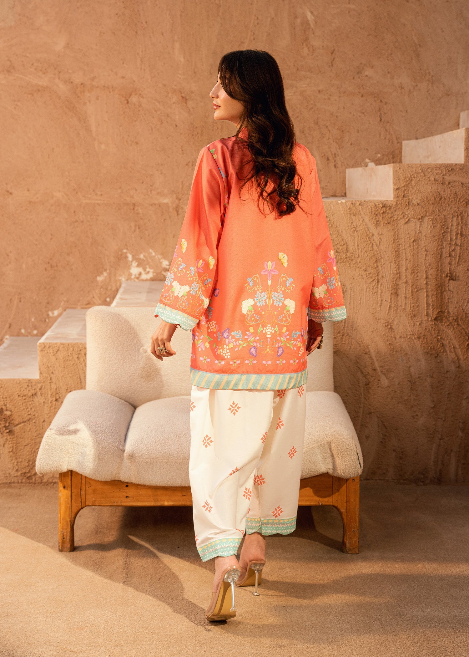 arabic lawn Co Ord Sets in Peach pink