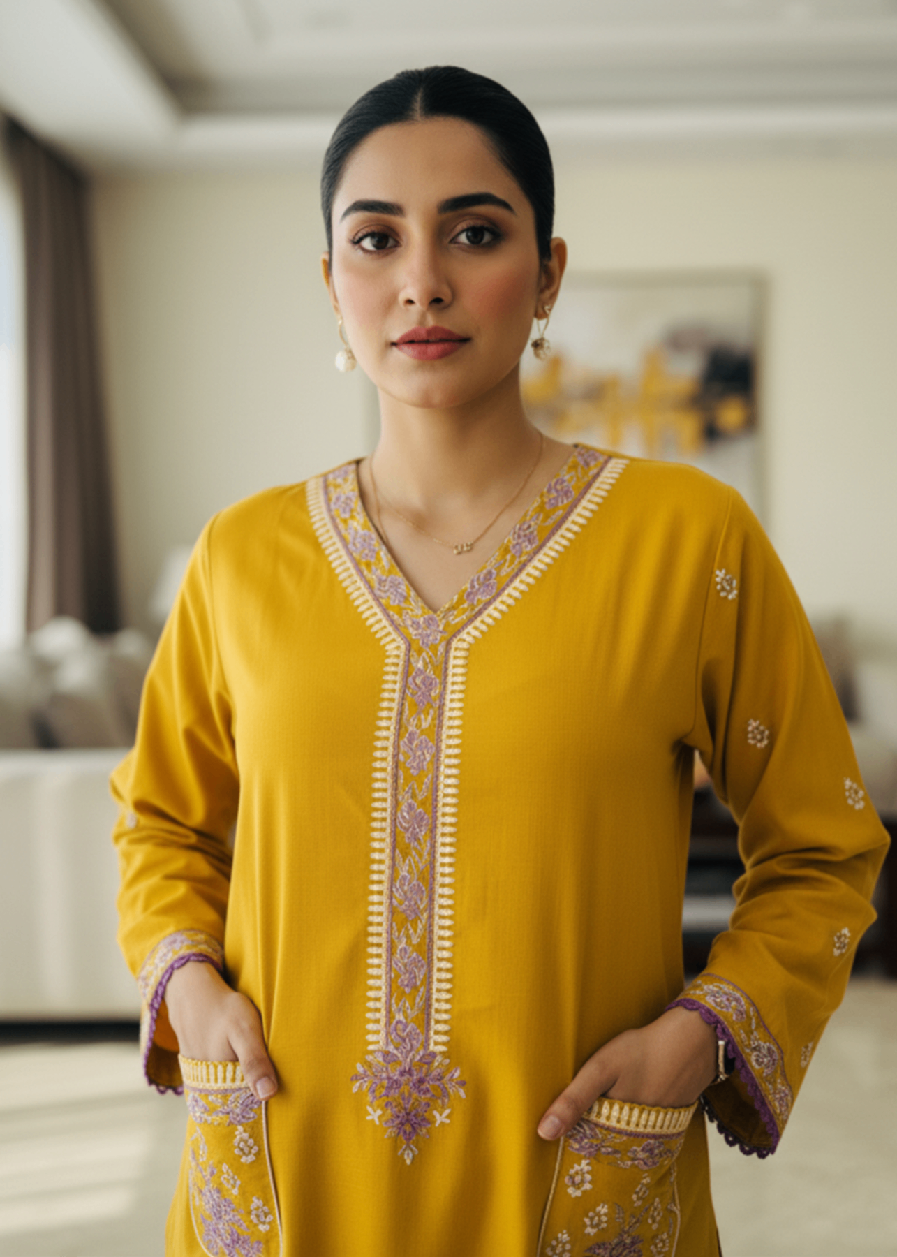 dhanak Kurta Set in Lemon