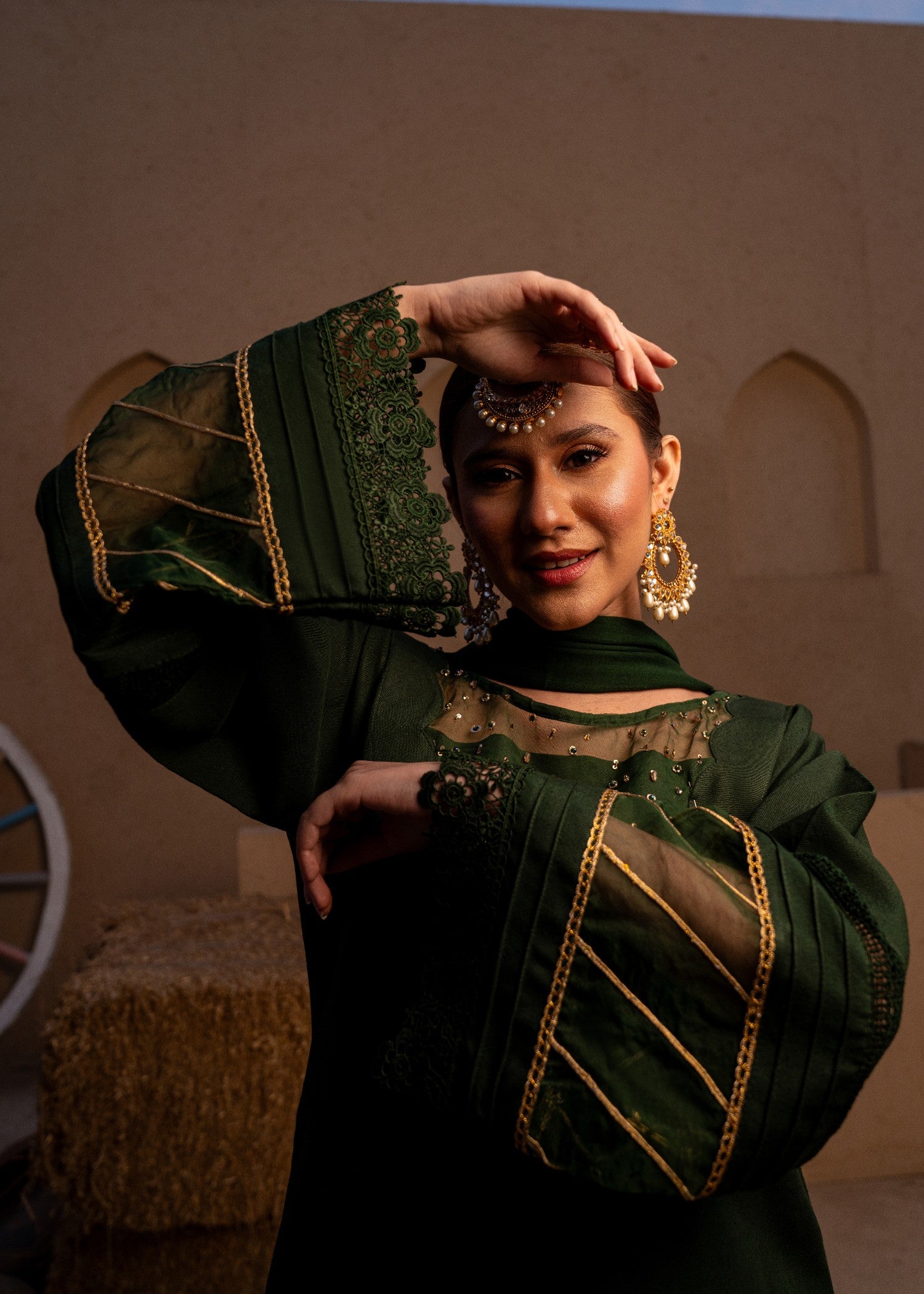 karandi Kurta Set in Bottle green