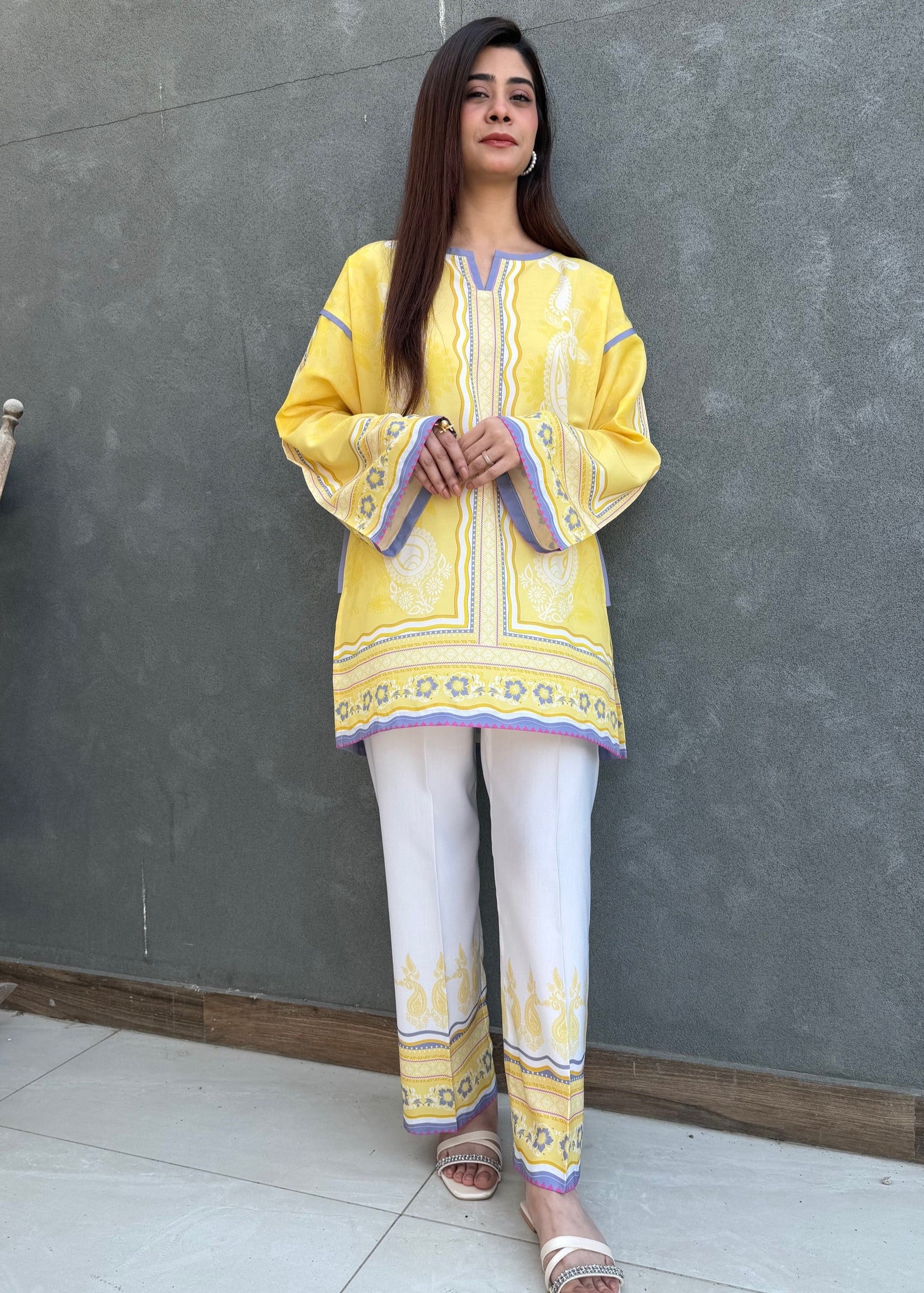 arabic lawn Co ord Sets in Yellow