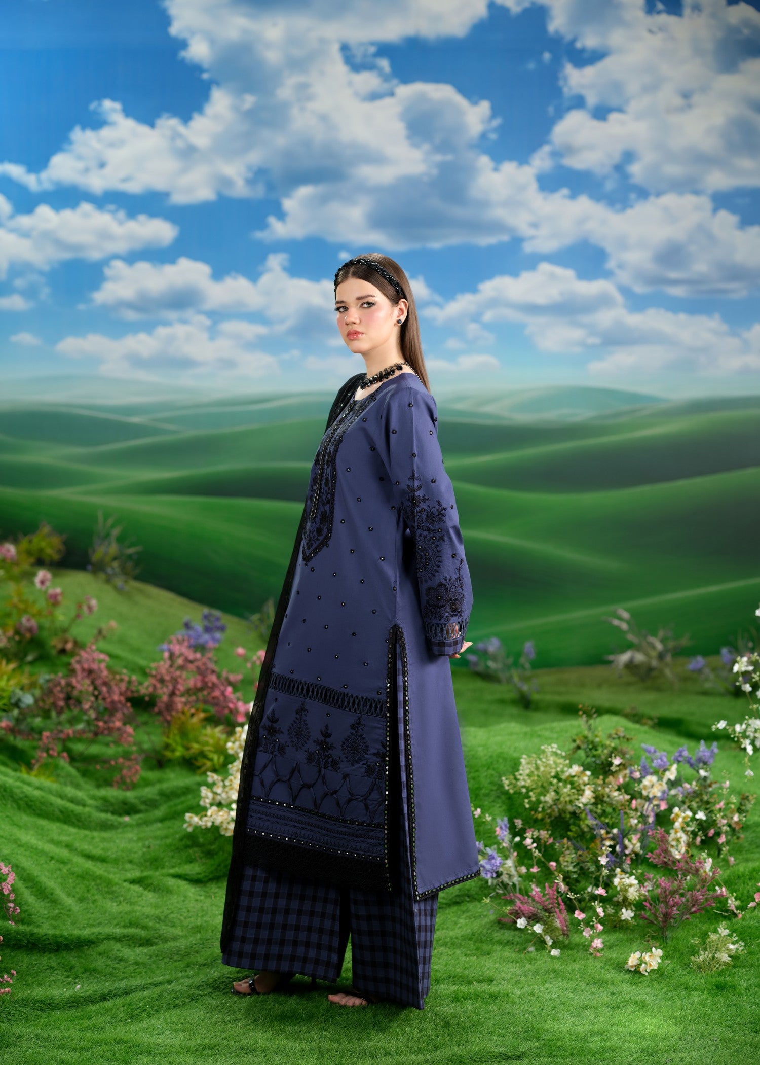 cambric cotton Kurta Set in Indigo