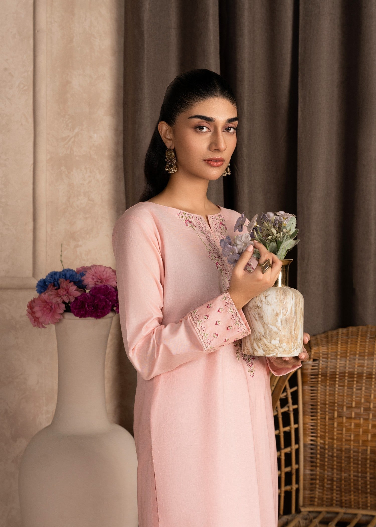 linen Kurta Set in Pink