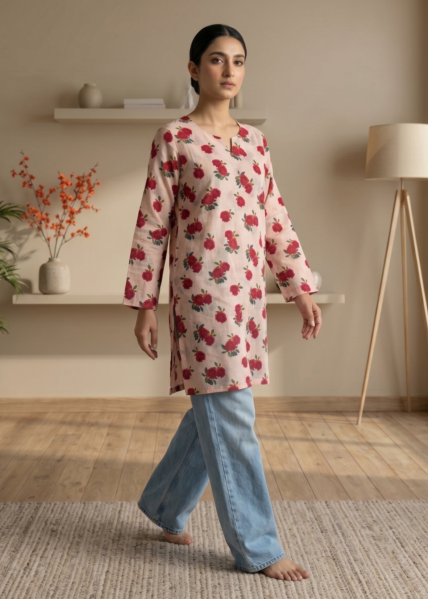 lawn cotton Kurti in Pastel pink
