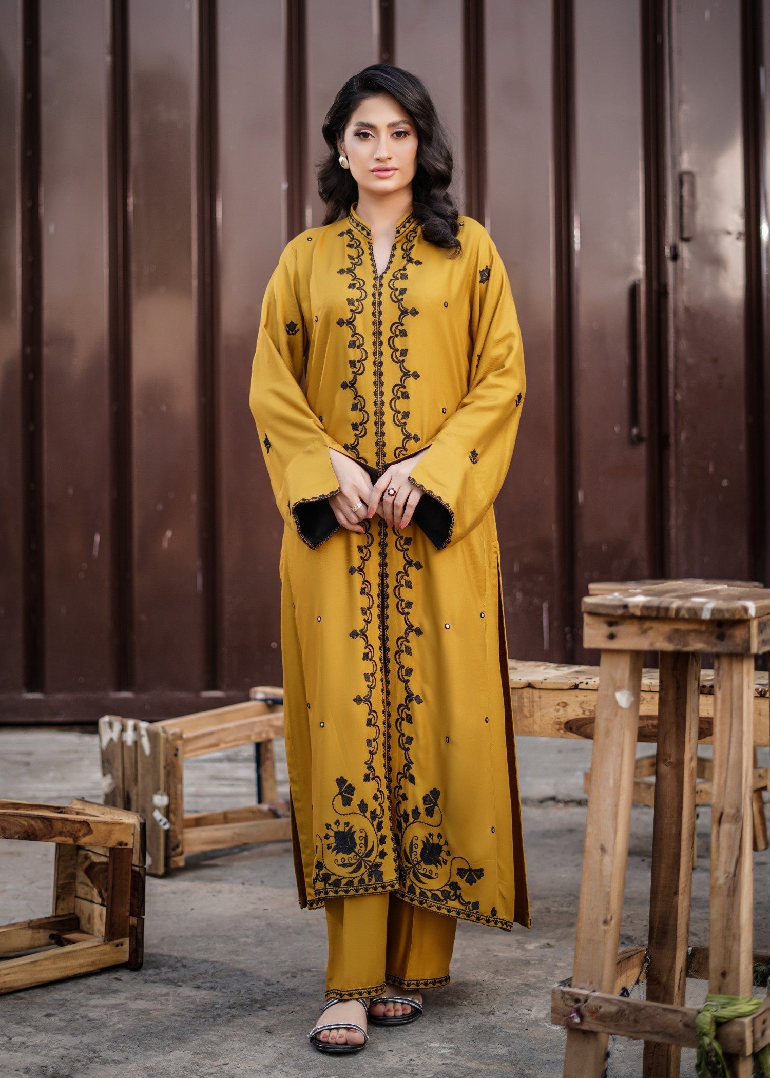twill cotton Kurta Set in Mustard