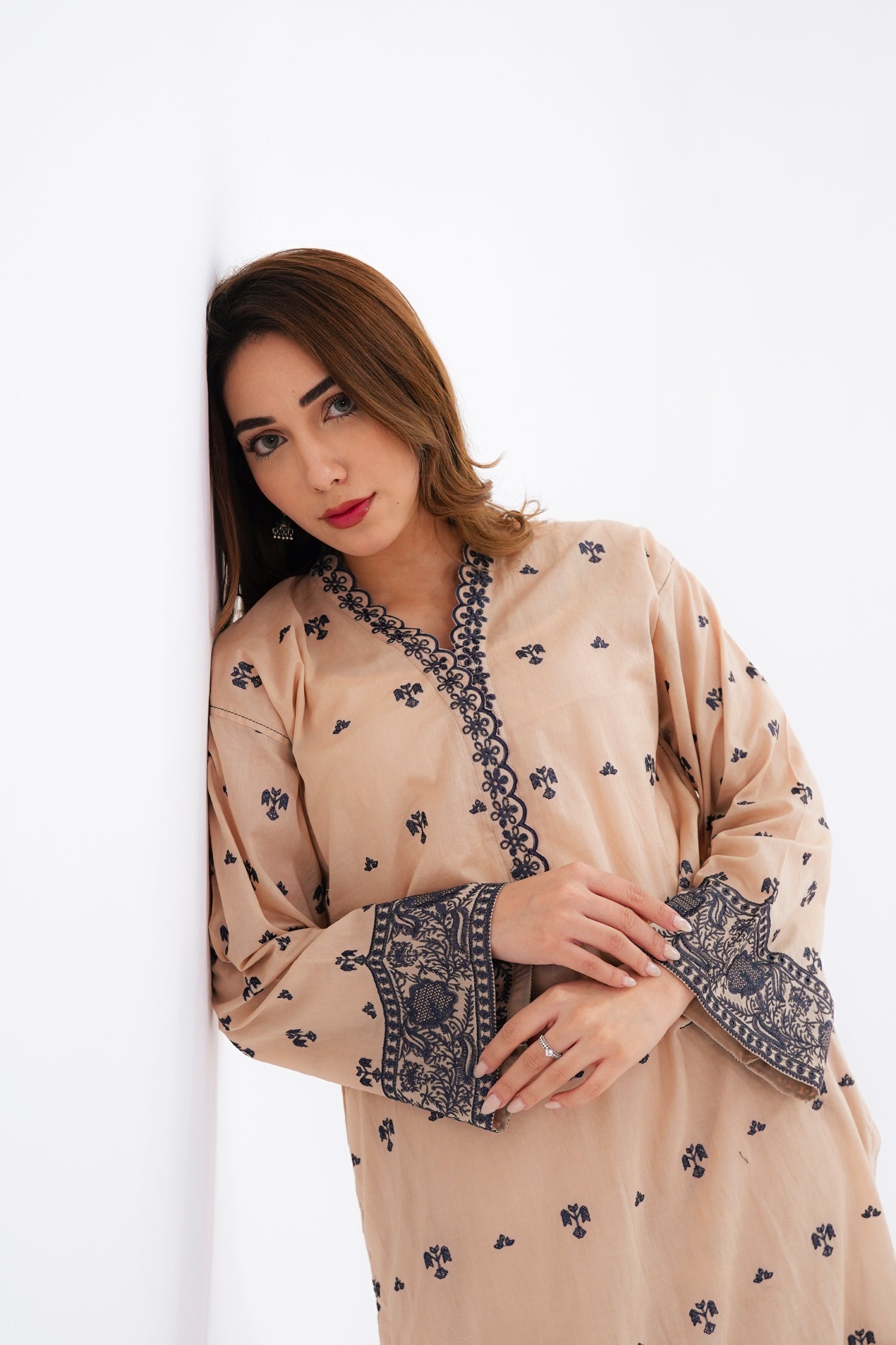 cambric Kurta Set in Beige