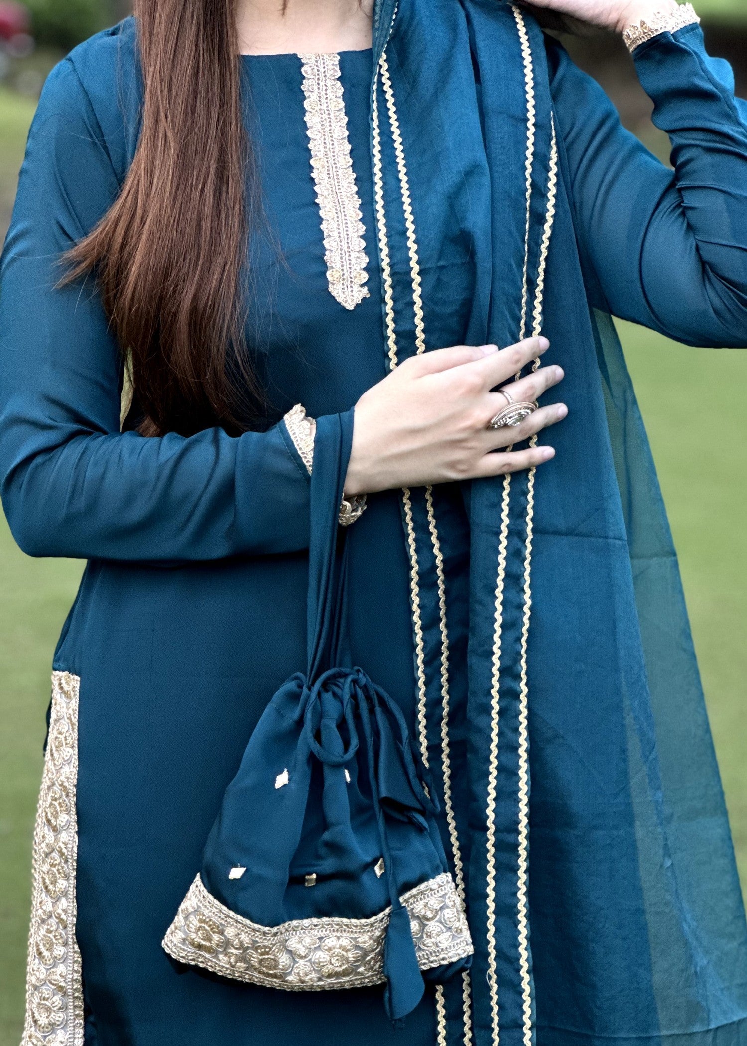 chiffon silk Sharara in Steel blue