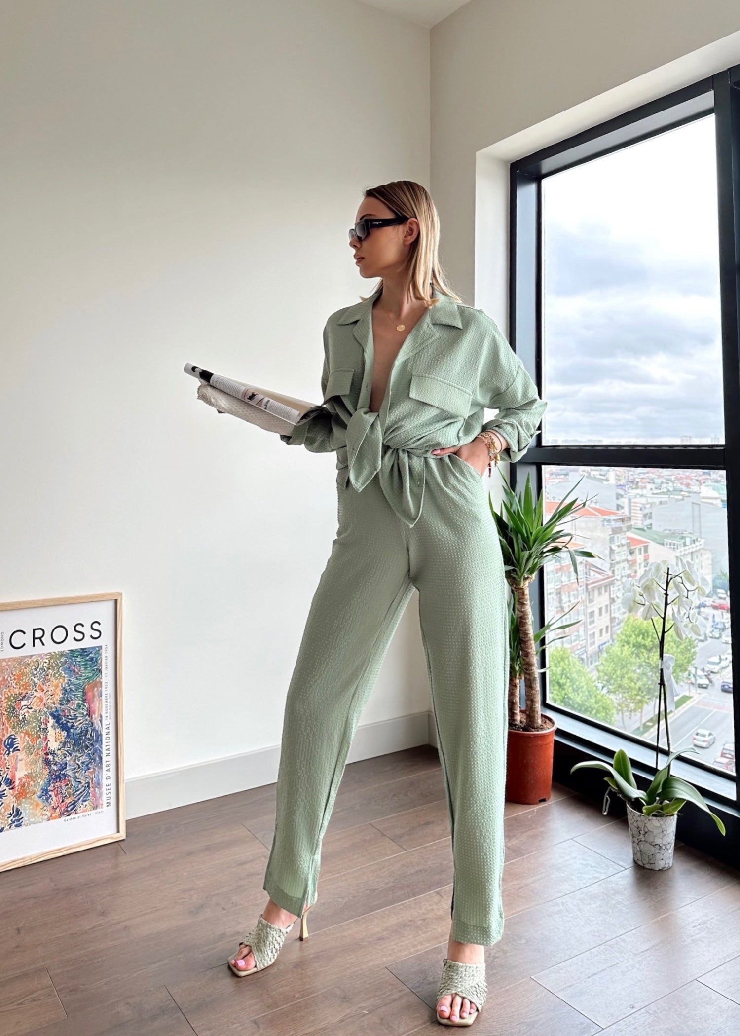 blended linen Co Ord Sets in Mint green