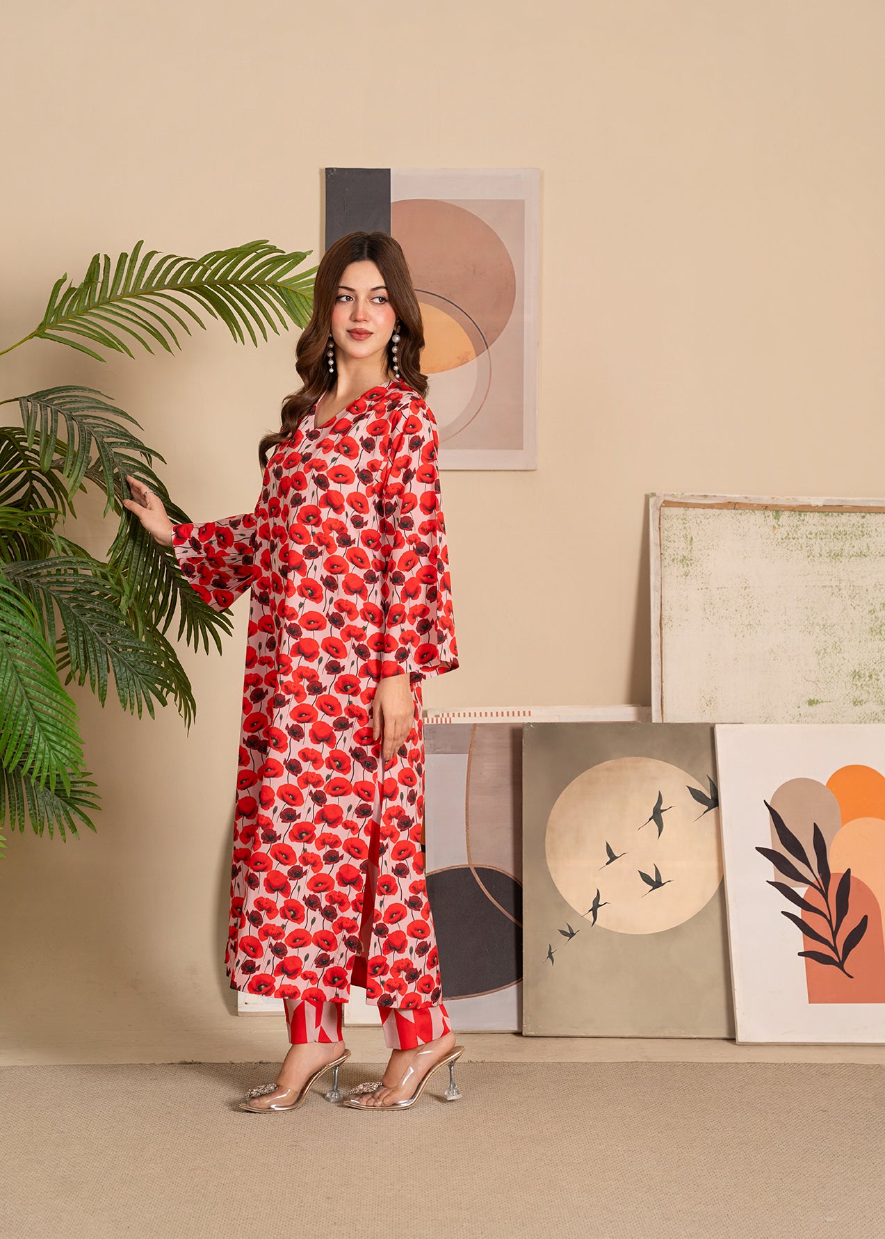 crepe Kurta Set in Blush pink