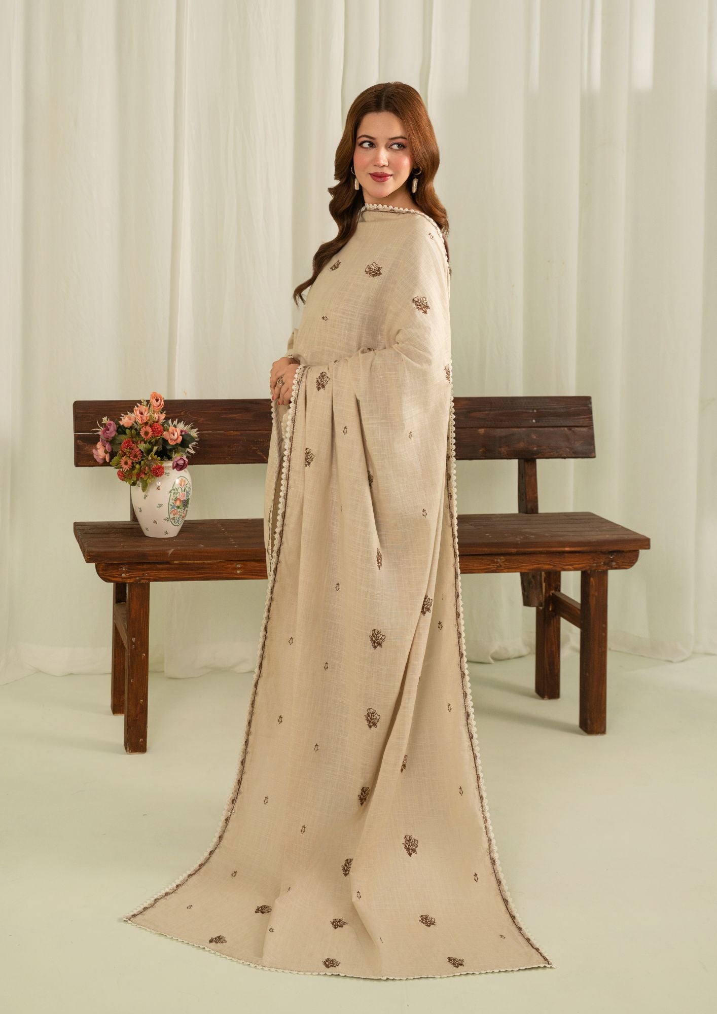 khaddar Kurta Set in Beige, coffee brown