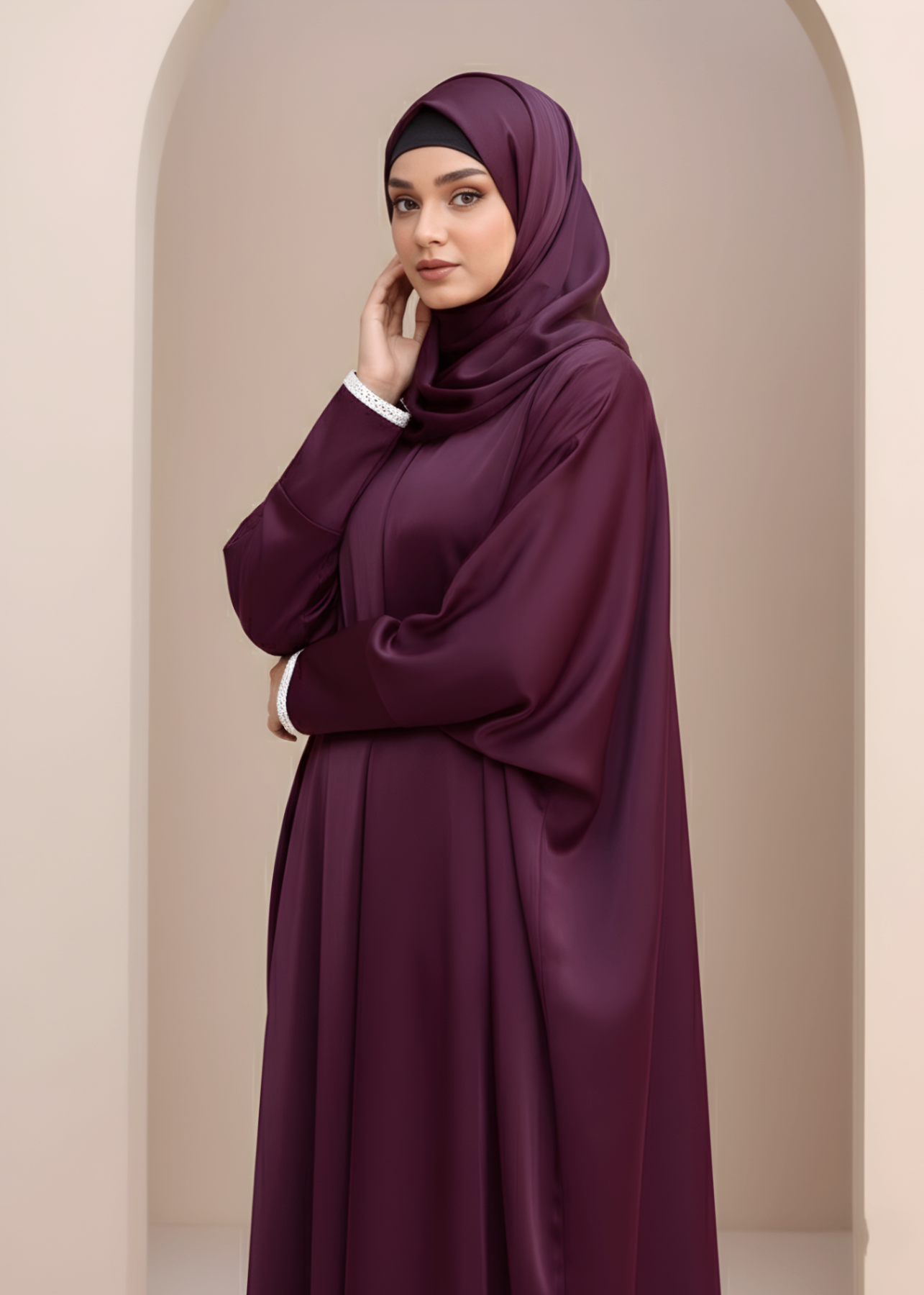 silk georgette Abaya in Plum