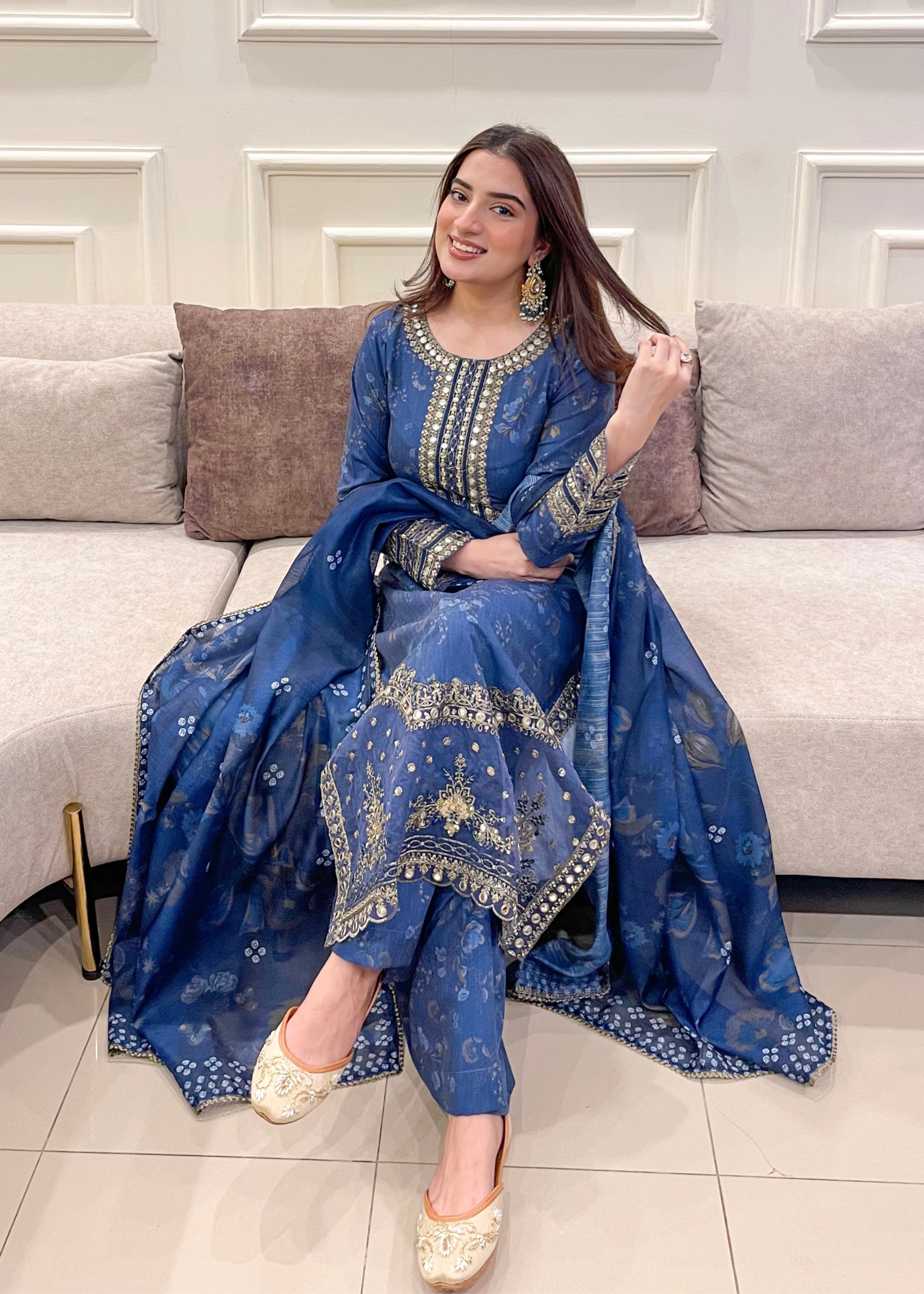 silk Kurta Set in Royal blue