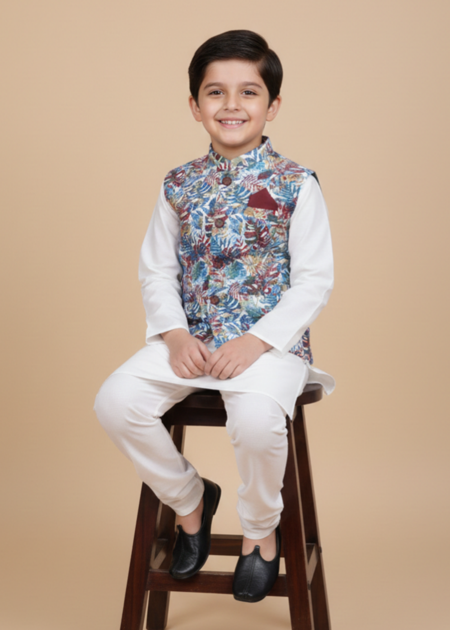 silk finish lawn Waistcoat in Multi