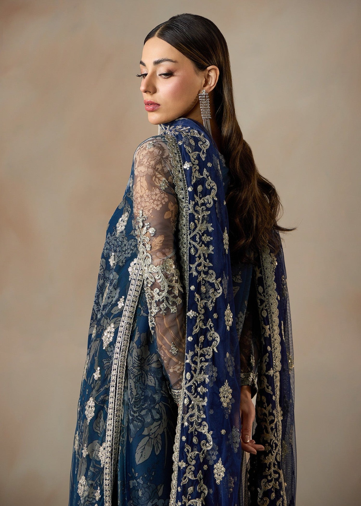 chiffon Lehenga in Dark blue