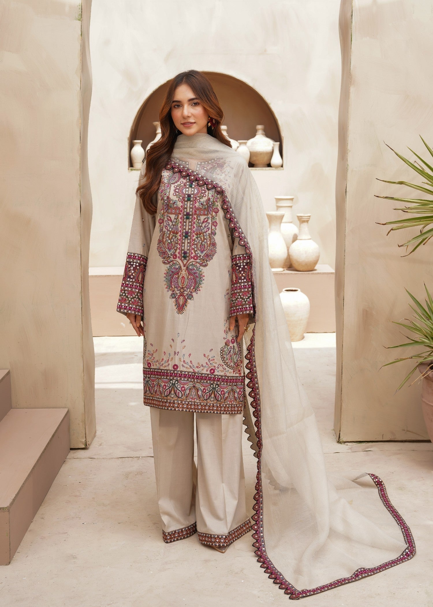 cotton Kurta Set in Beige