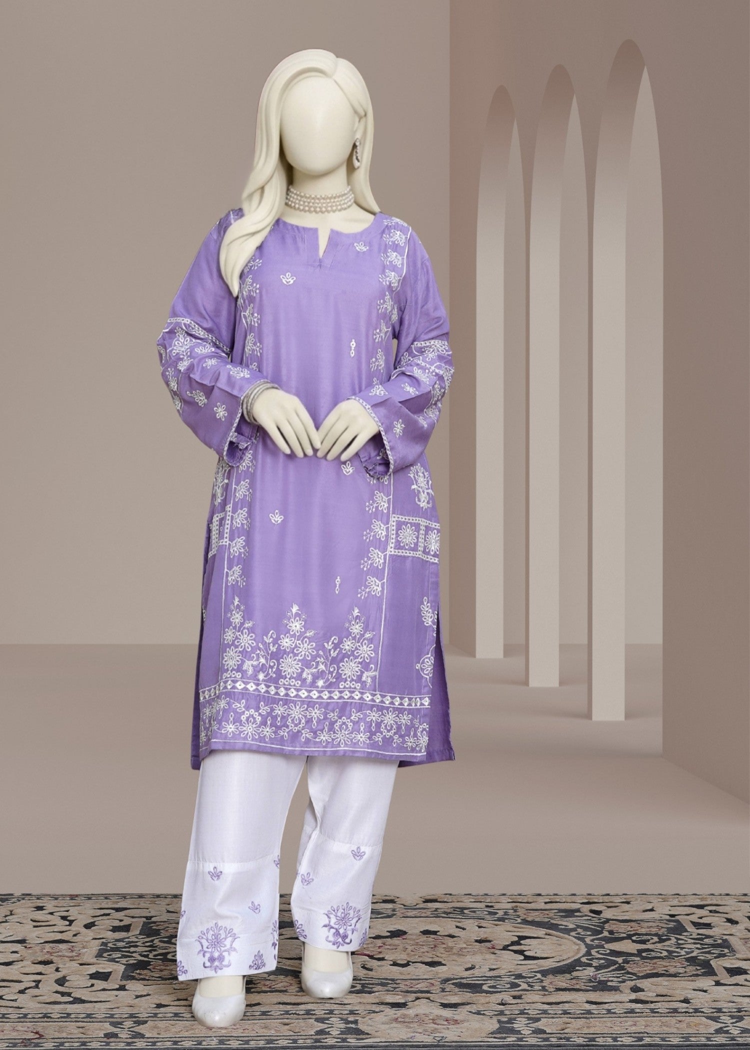 arabic lawn Kurta Set in Lavender