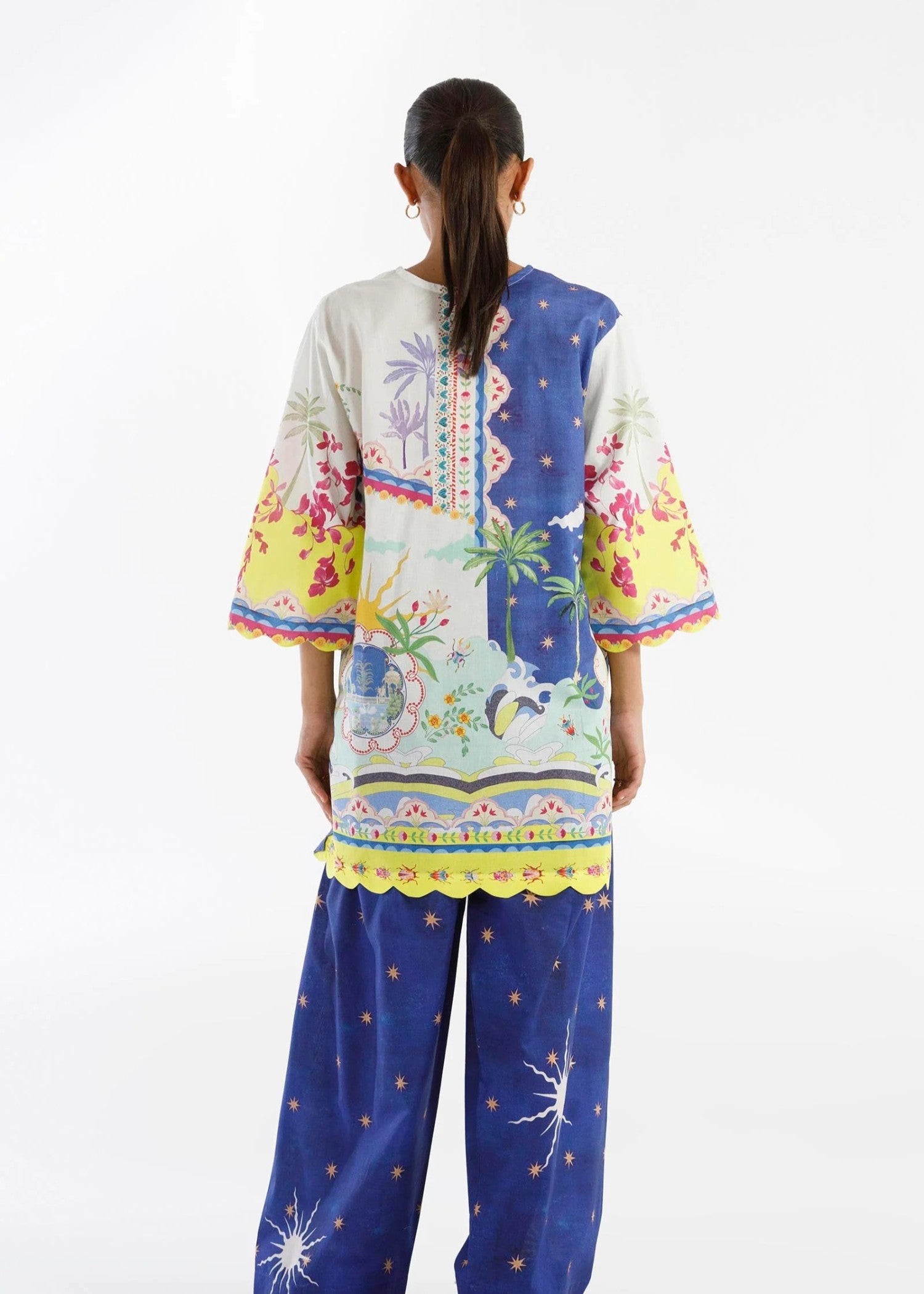 slub lawn Kurta Set in Blue